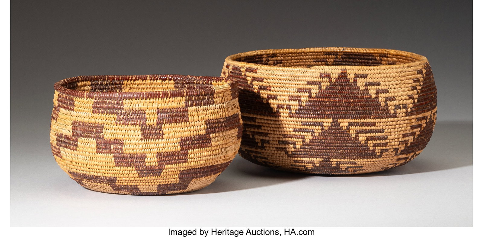 Two Maidu Coiled Bowls c. 1910 and 1930 willow: Two Maidu Coiled Bowls c. 1910 and 1930 willow, redbud Diameters: 6 &frac12; and 8 &frac14; inches HID03101062020 © 2026 Heritage Auctions | All Rights