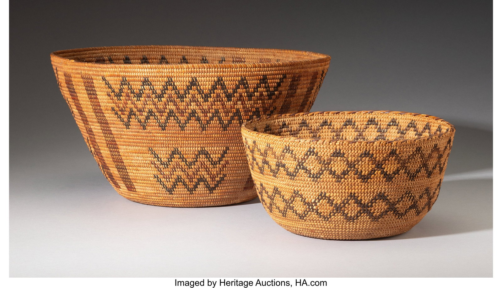 Two Mono Coiled Bowls c. 1900 and 1920 willow,: Two Mono Coiled Bowls c. 1900 and 1920 willow, redbud, and bracken fern root Diameters: 8 &frac12; and 12 &frac12; inches HID03101062020 © 2026
