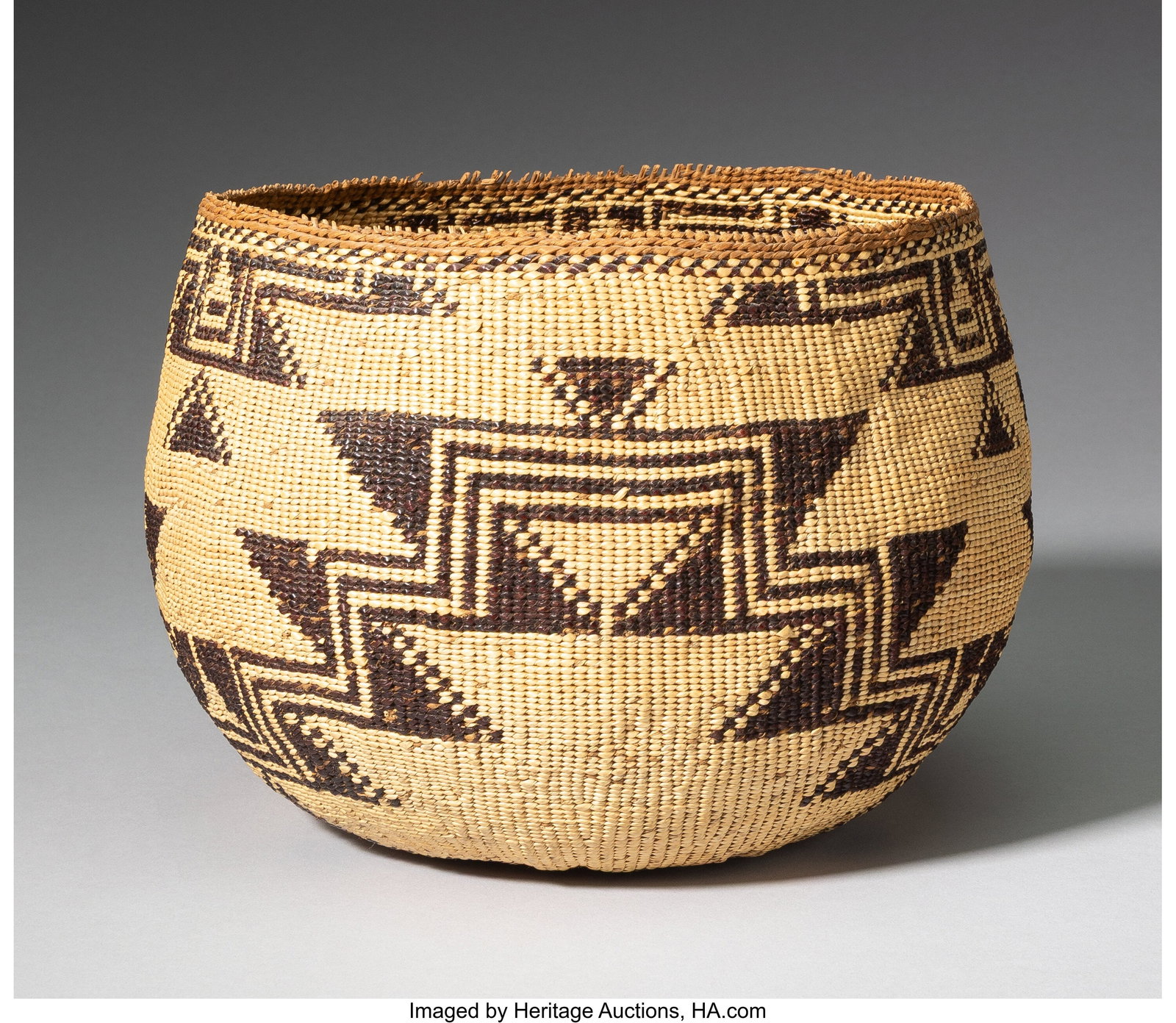 A Hat Creek / Pit River Twined Bowl c. 1920 p: A Hat Creek / Pit River Twined Bowl c. 1920 pine root, bear grass, maidenhair fern Diameter: 9 &frac14; inches HID03101062020 © 2026 Heritage Auctions