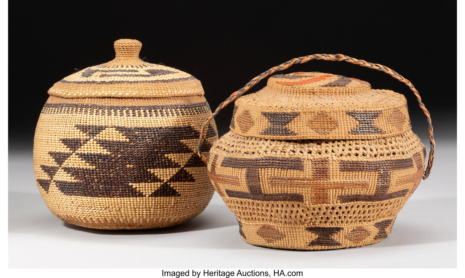 Two West Coast Twined Baskets c. 1900 and 1920  (1 of 2)