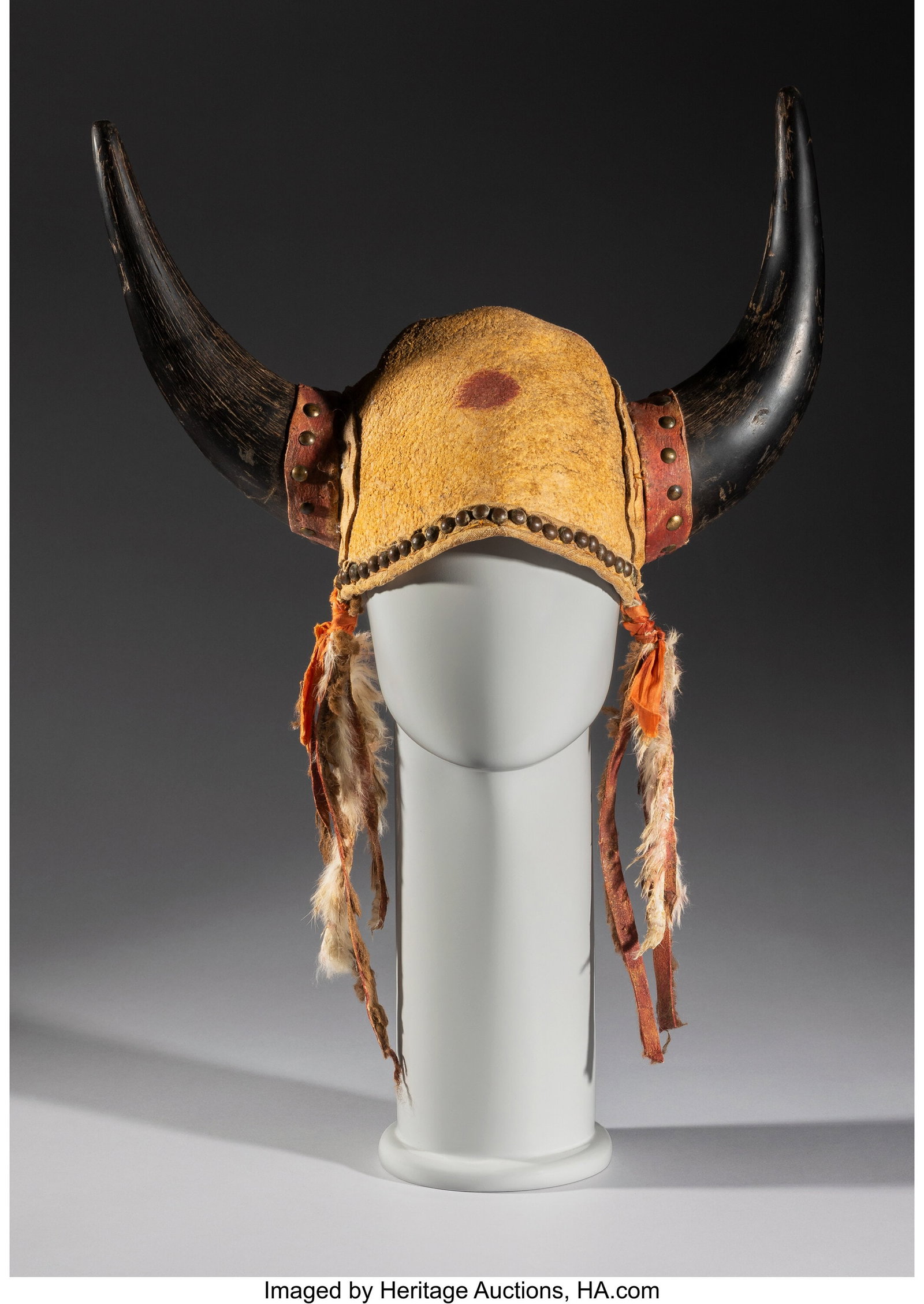 An Apache Buffalo Horn Cap c. 1880 hide, yello (1 of 4)