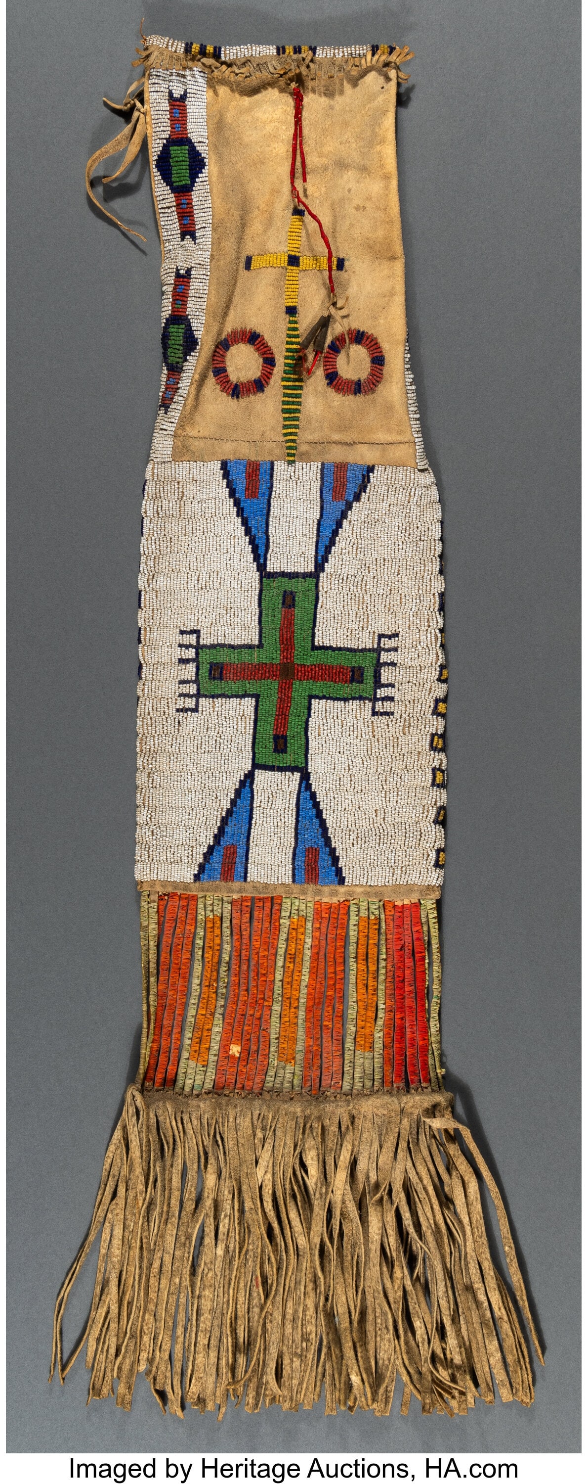 A Sioux Beaded Hide Tobacco Bag c. 1885 hide,  (1 of 2)