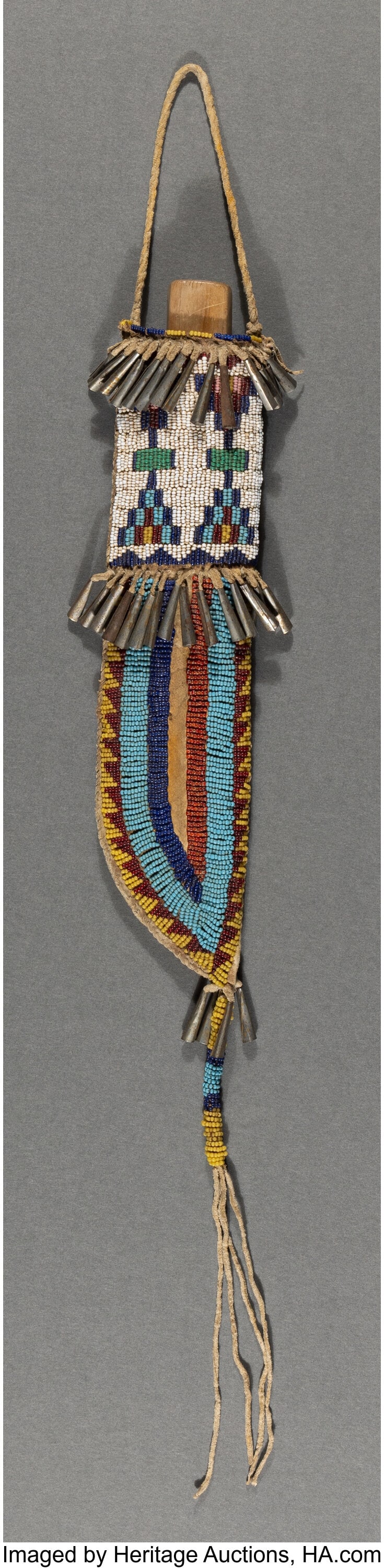 A Plains Beaded Hide Knife Sheath and Knife c. (1 of 4)