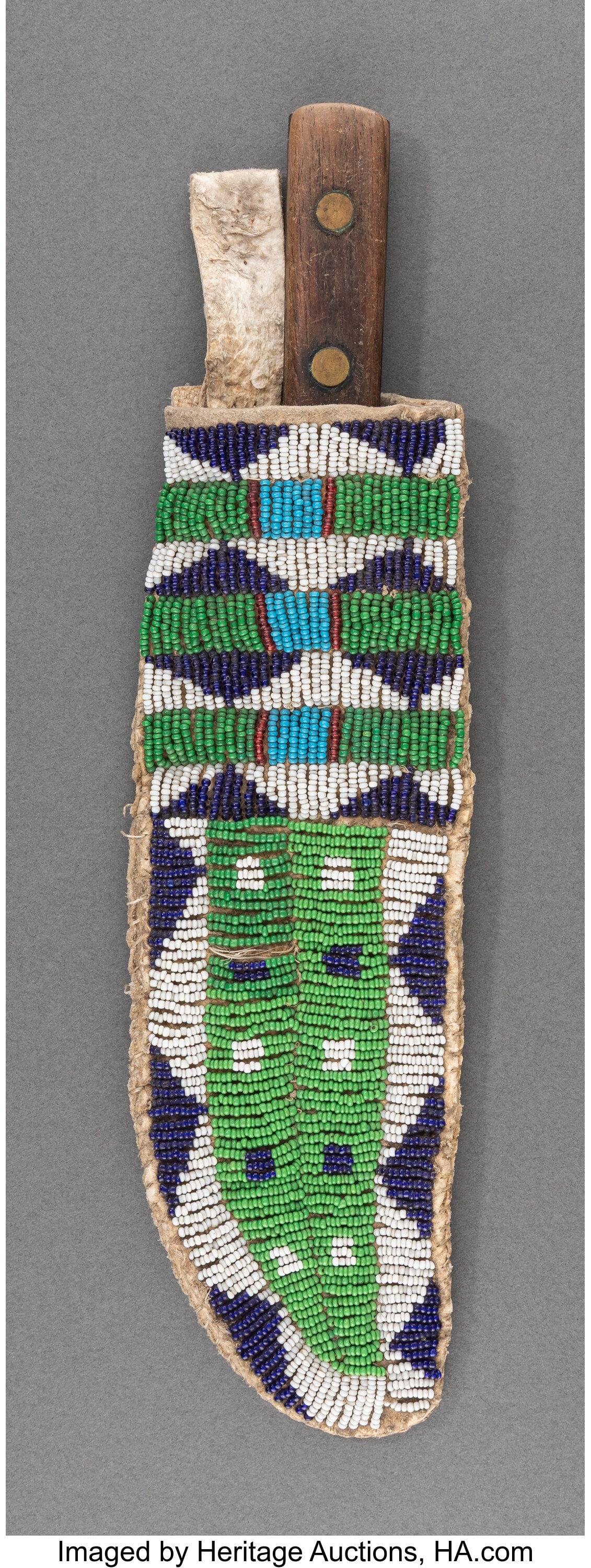 A Sioux Beaded Hide Knife Sheath and Knife c. 1 (1 of 3)