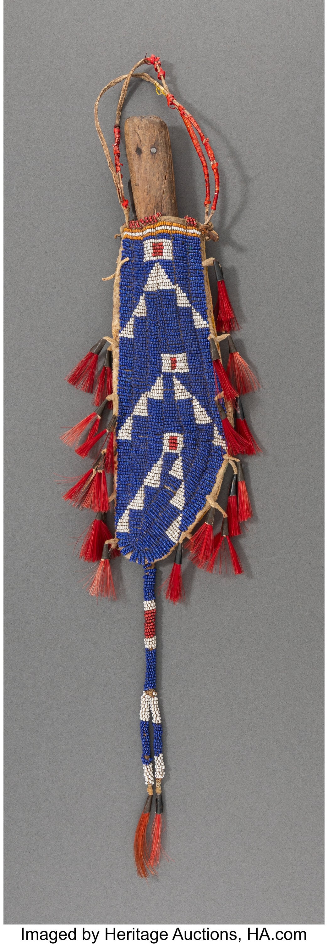 A Plains Beaded Hide Knife Sheath and Knife c.  (1 of 3)