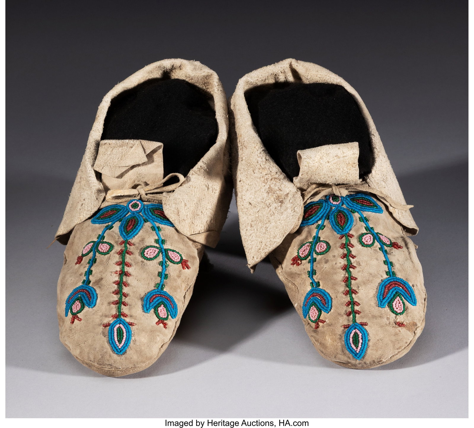A Pair of Northern Plains Beaded Hide Moccasins  (1 of 2)