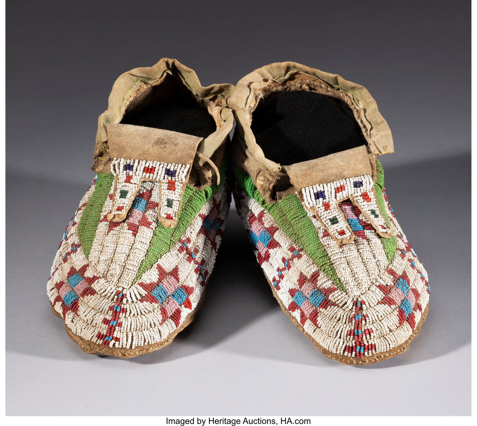 A Pair of Sioux Beaded Hide Moccasins c. 1895  (1 of 2)