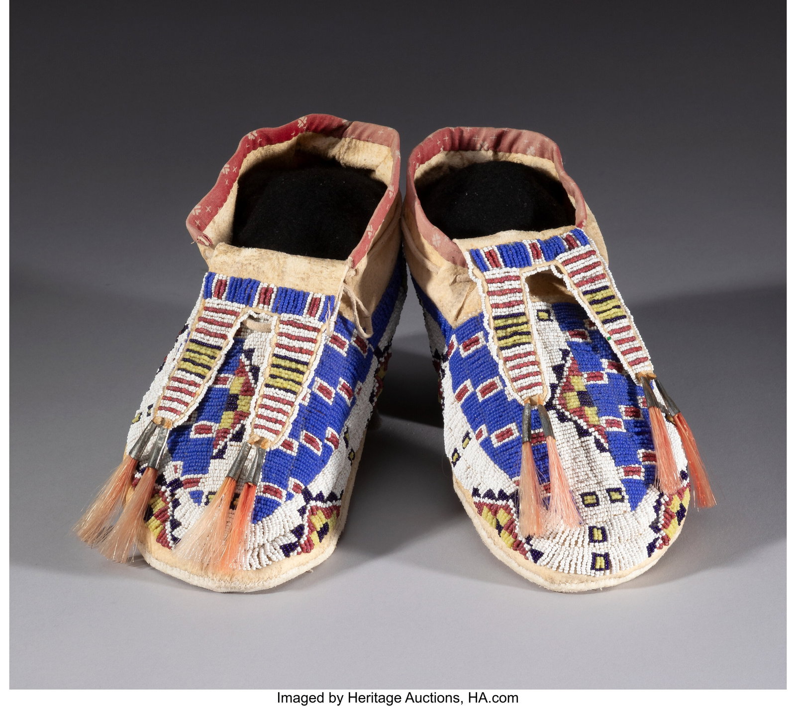 A Pair of Sioux Beaded Hide Moccasins c. 1895  (1 of 2)