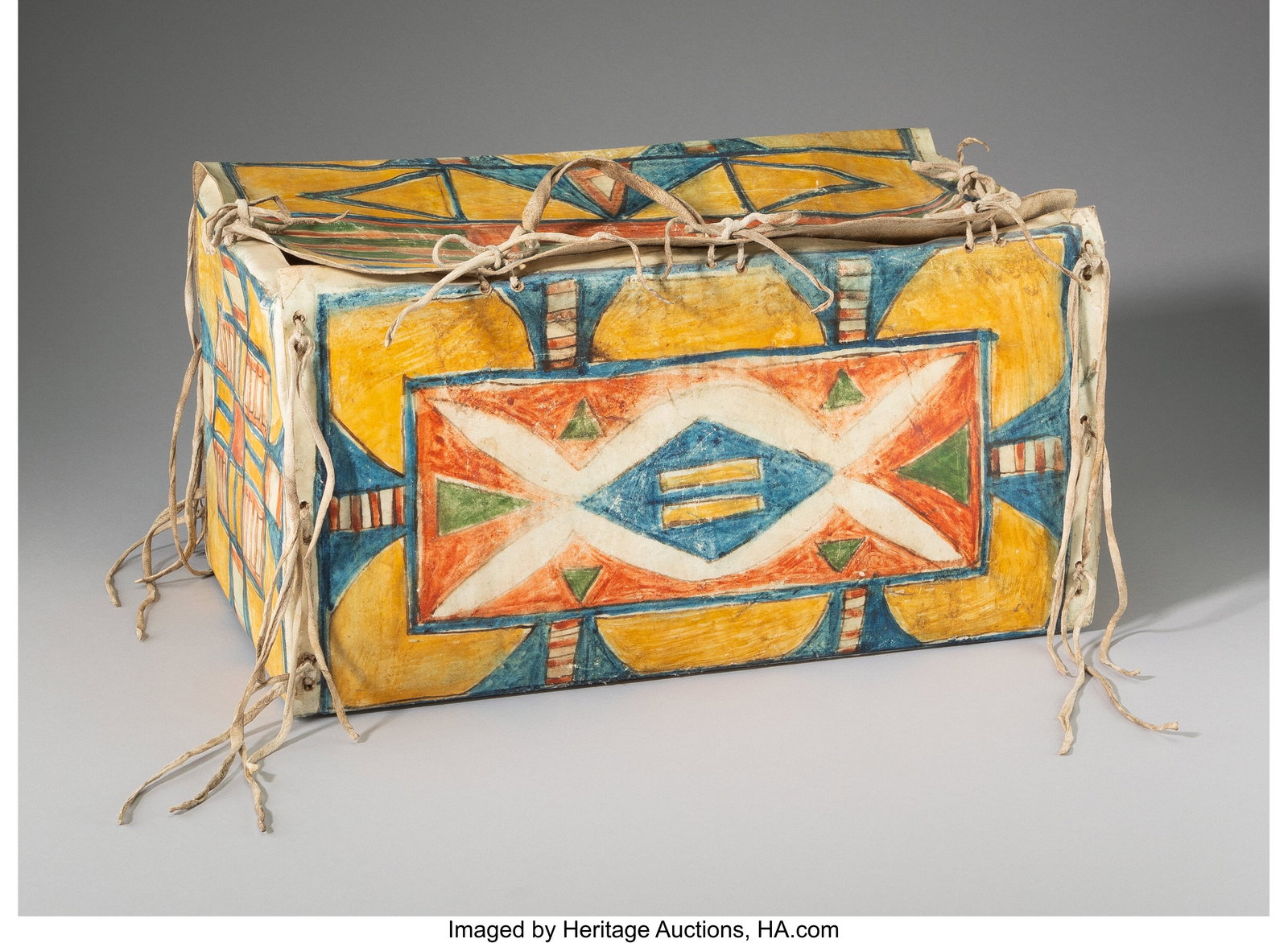 A Sioux Painted Parfleche Trunk c. 1890 rawhi (1 of 3)