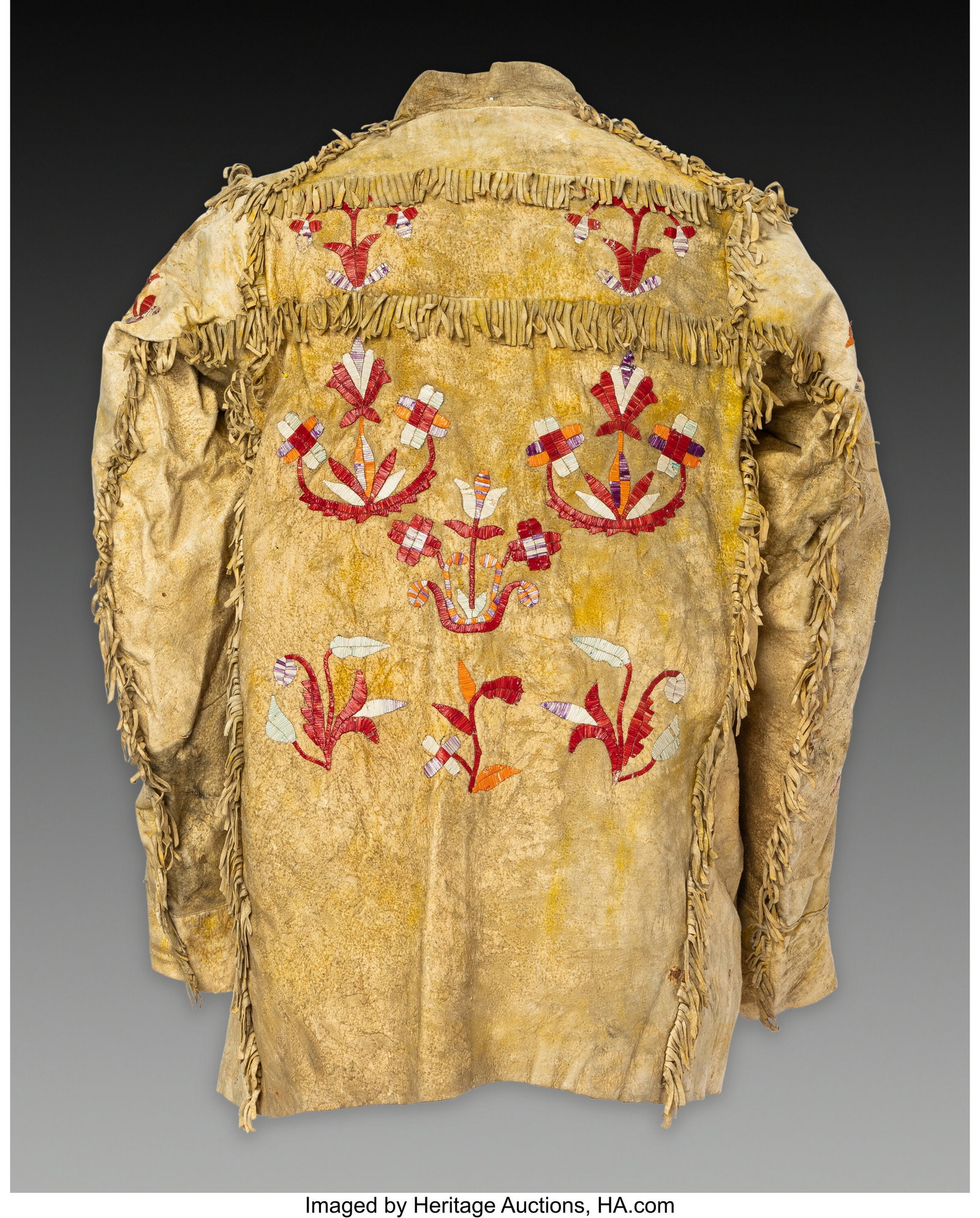 A Sioux Quilled Hide Jacket c. 1890 hide, yell (1 of 2)