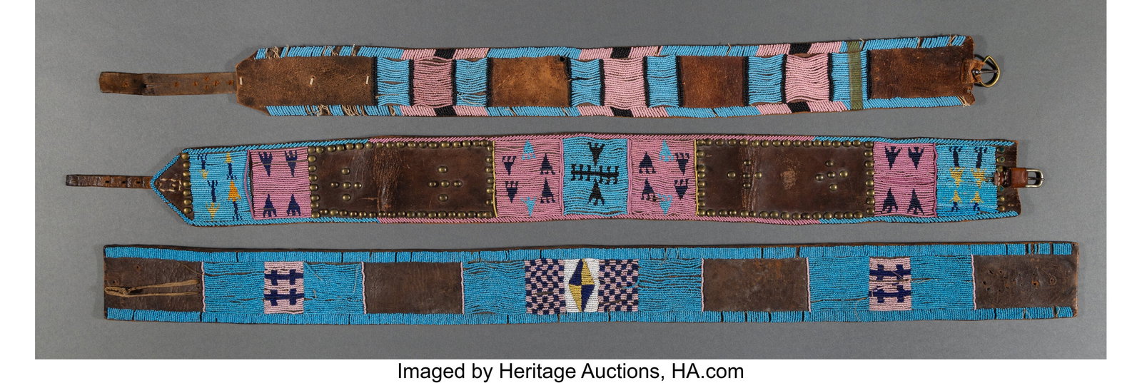 Three Crow Beaded Leather Panel Belts c. 1880  (1 of 2)
