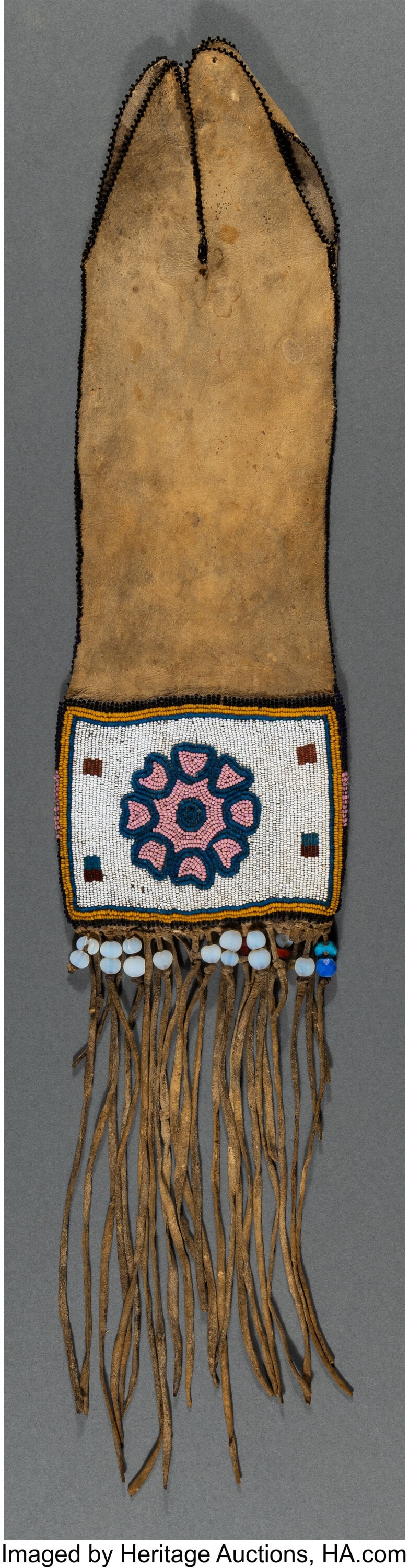 A Cree Beaded Hide Tobacco Bag c. 1890 hide, g (1 of 2)