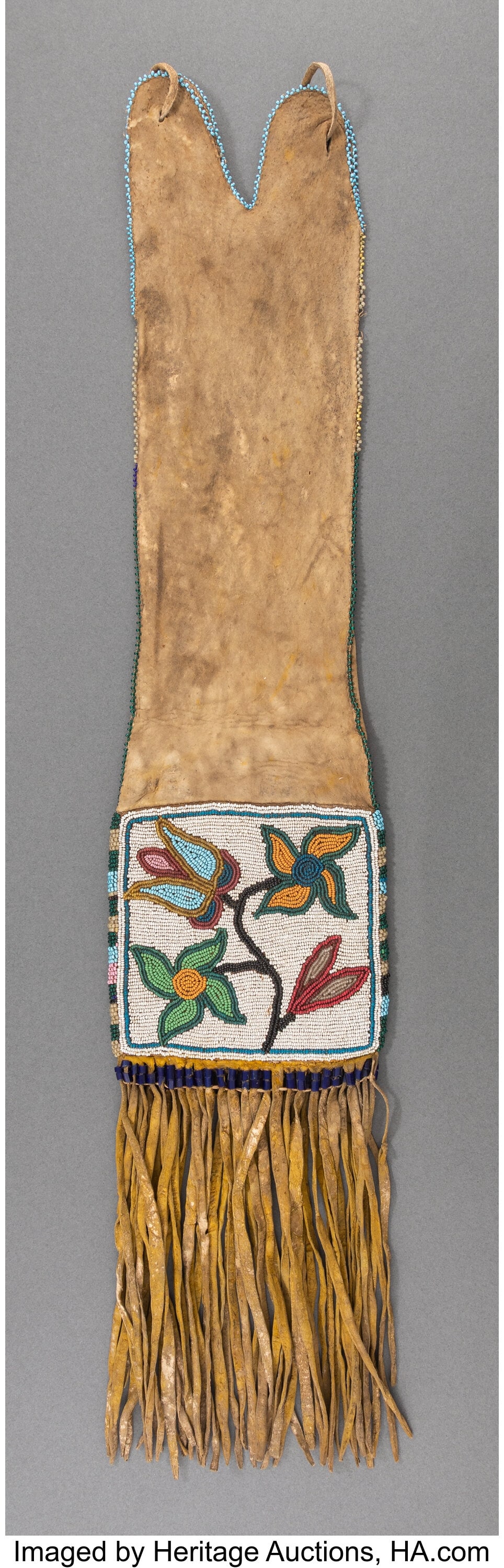 A Cree Beaded Hide Tobacco Bag c. 1890 hide, y (1 of 2)