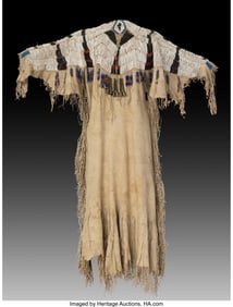 70215&colon; A Plateau Pony Beaded Hide Dress  c&period; 1875  hide&comma;