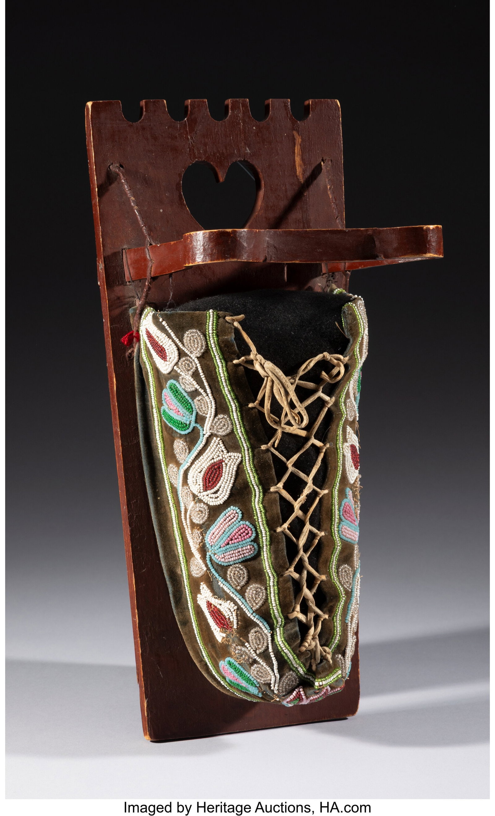 A Chippewa Doll Cradle c. 1890 wood, paint, ve (1 of 3)