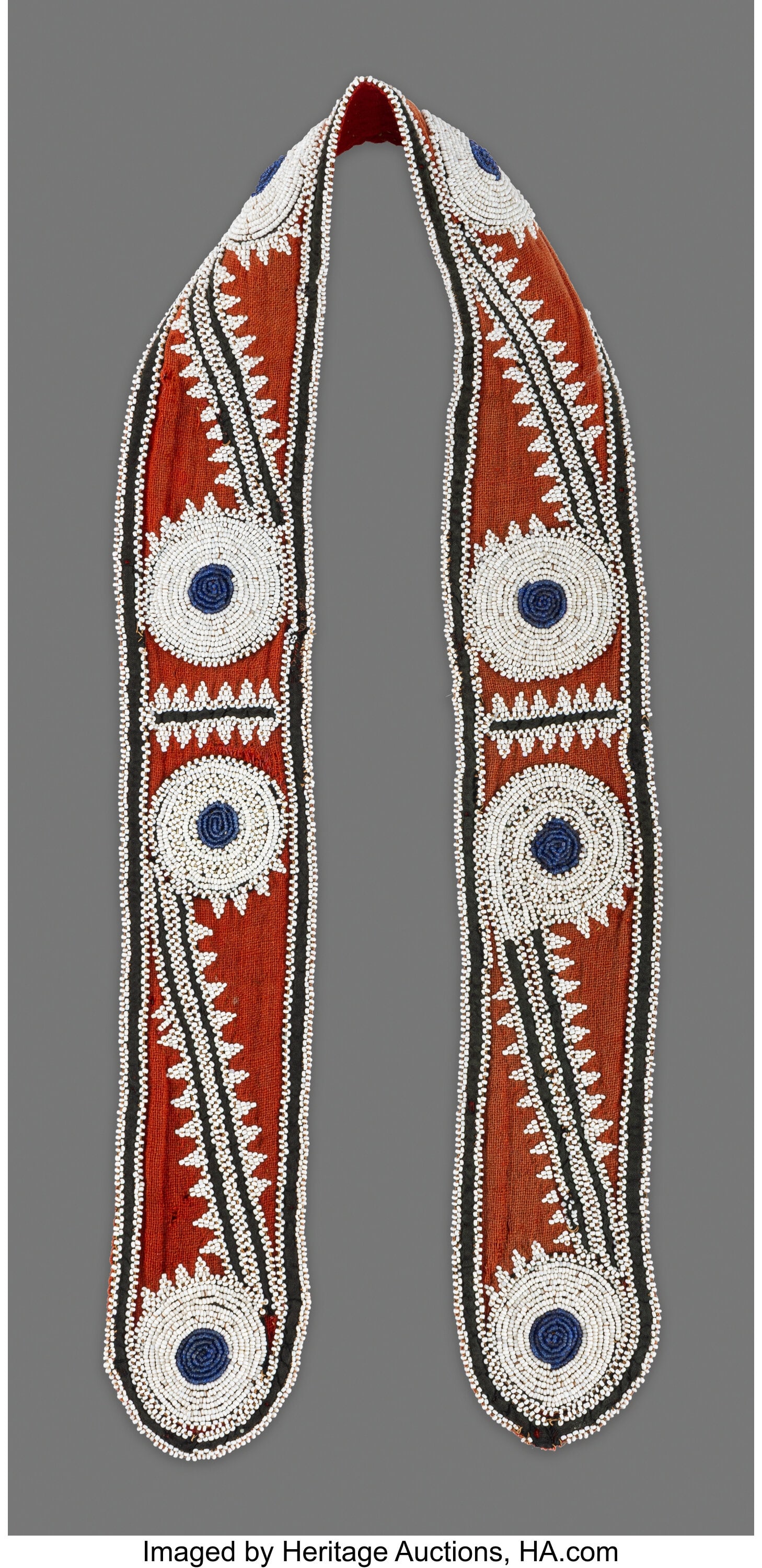 A Choctaw Beaded Cloth Sash c. 1850 red and bl (1 of 2)