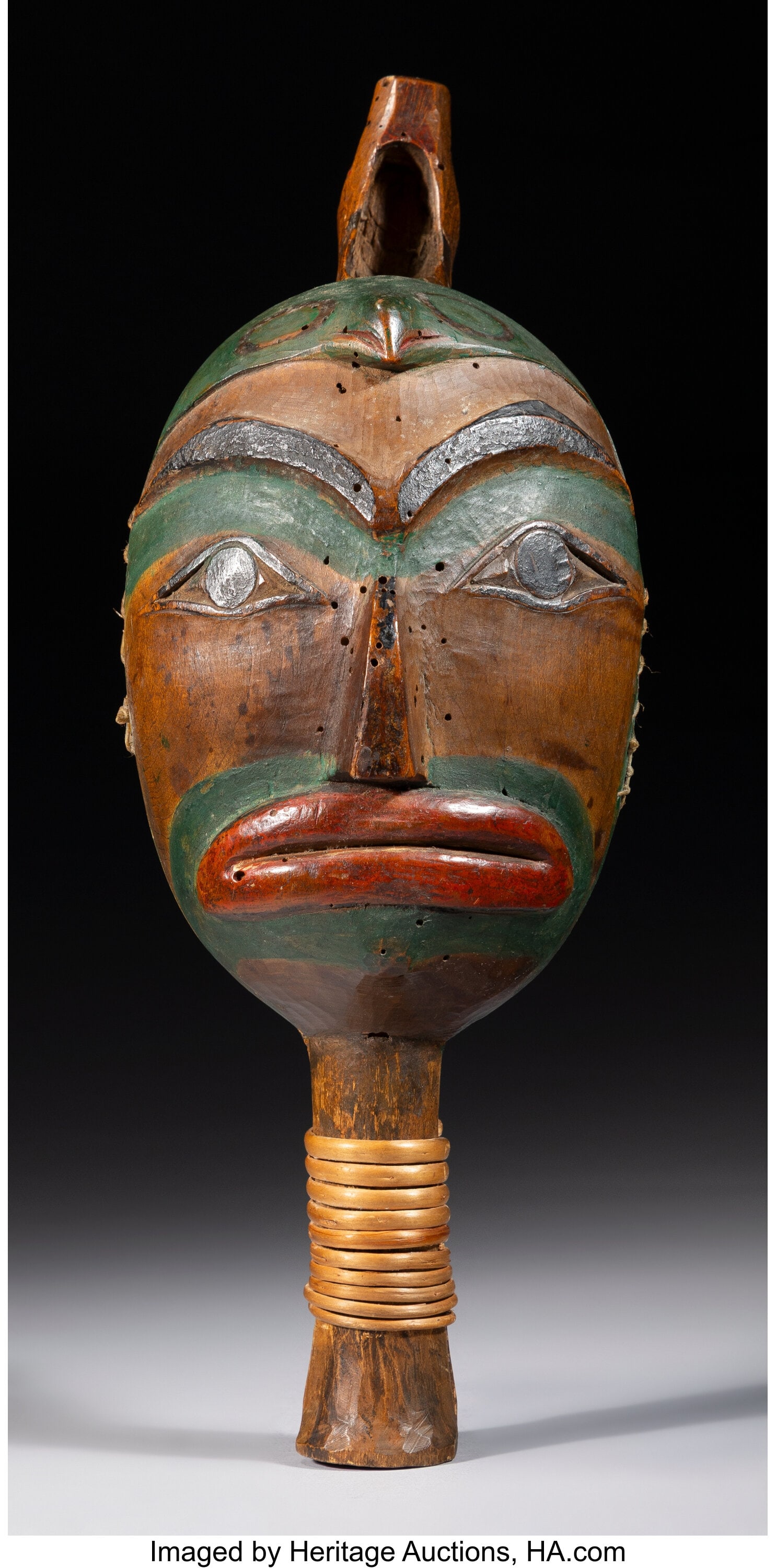 A Nootka Polychrome Rattle c. 1930 carved wood (1 of 3)