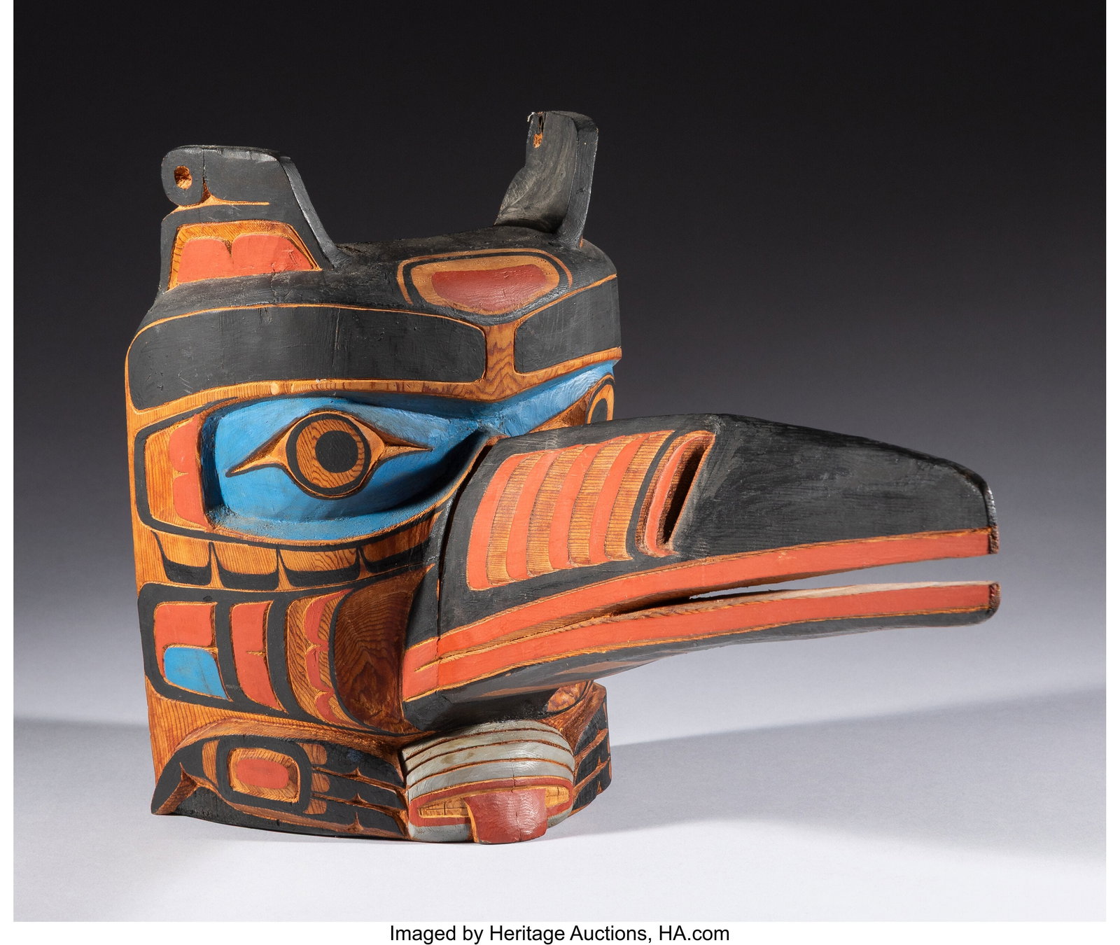 A Kwakiutl Carved Wood Mask Henry Hunt c. 1983 : A Kwakiutl Carved Wood Mask Henry Hunt c. 1983 signed Henry Hunt, 1983, cedar, paint Provenance: Property to benefit the Centers for Public Interest Law, including