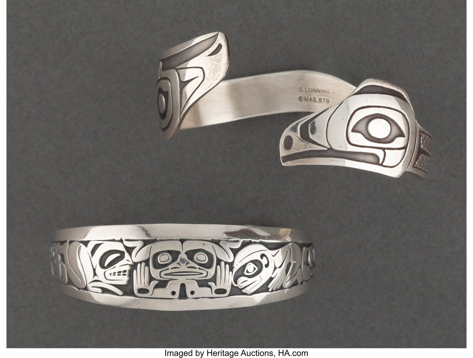Two Northwest Coast Style Etched Bracelet c. 20 (1 of 5)