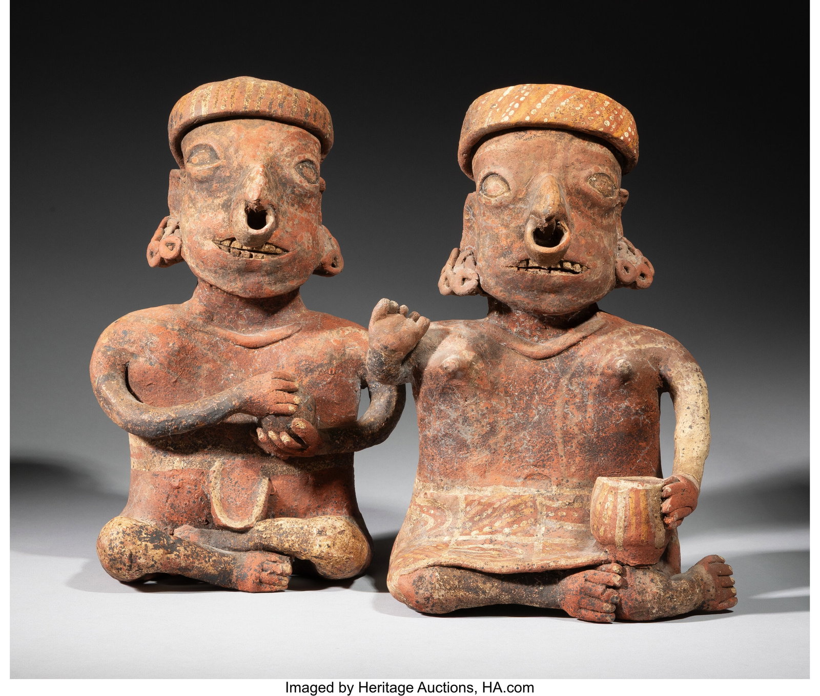 An Ixtlán del Río Couple Nayarit, West Mexico: An Ixtlán del Río Couple Nayarit, West Mexico, c. 250 BC–250 AD Well matched in scale, modeling, and painted surface, this pair is executed in 