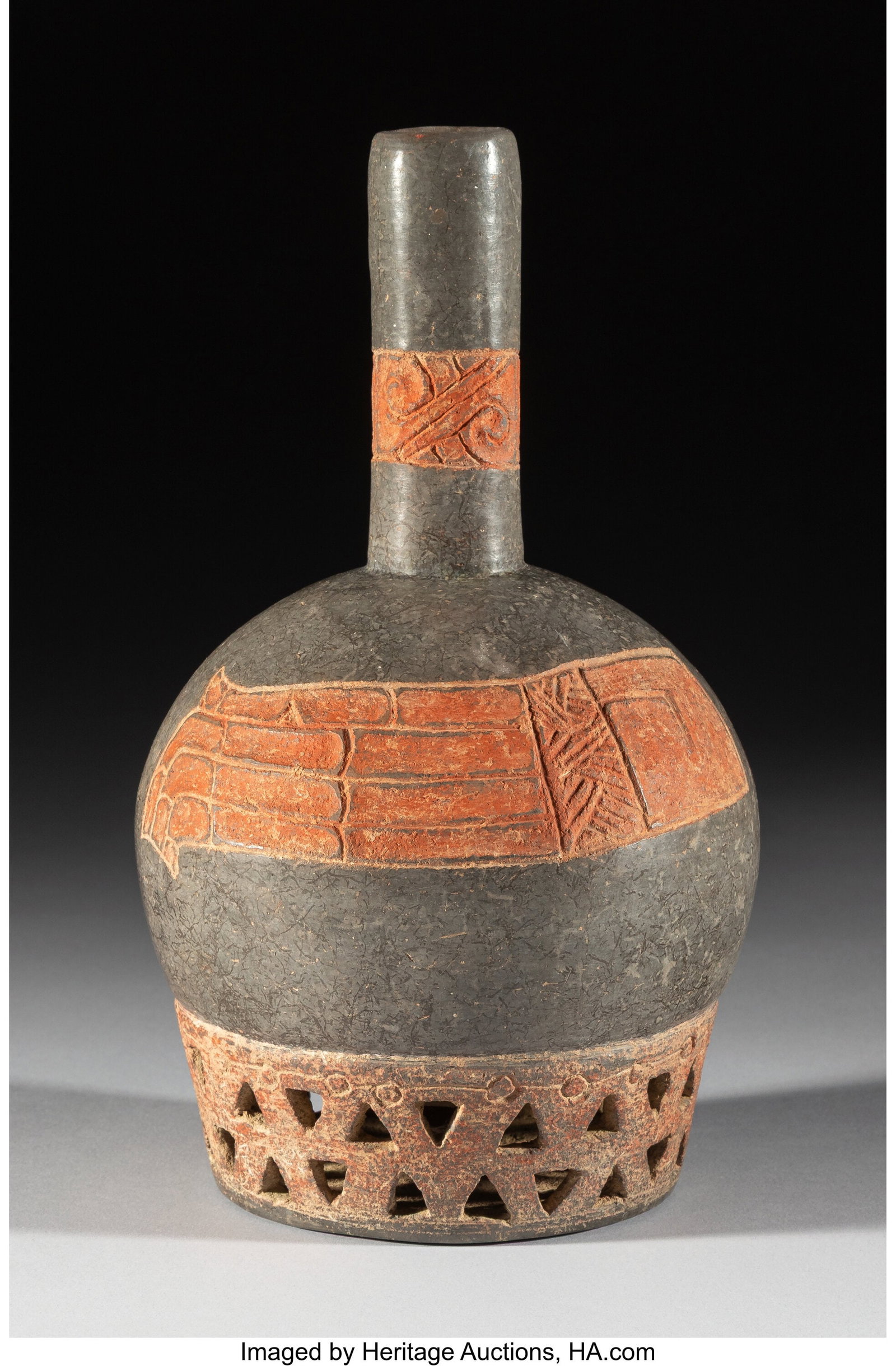 A Rare Olmec Bottle with Openwork Base and Drago (1 of 5)