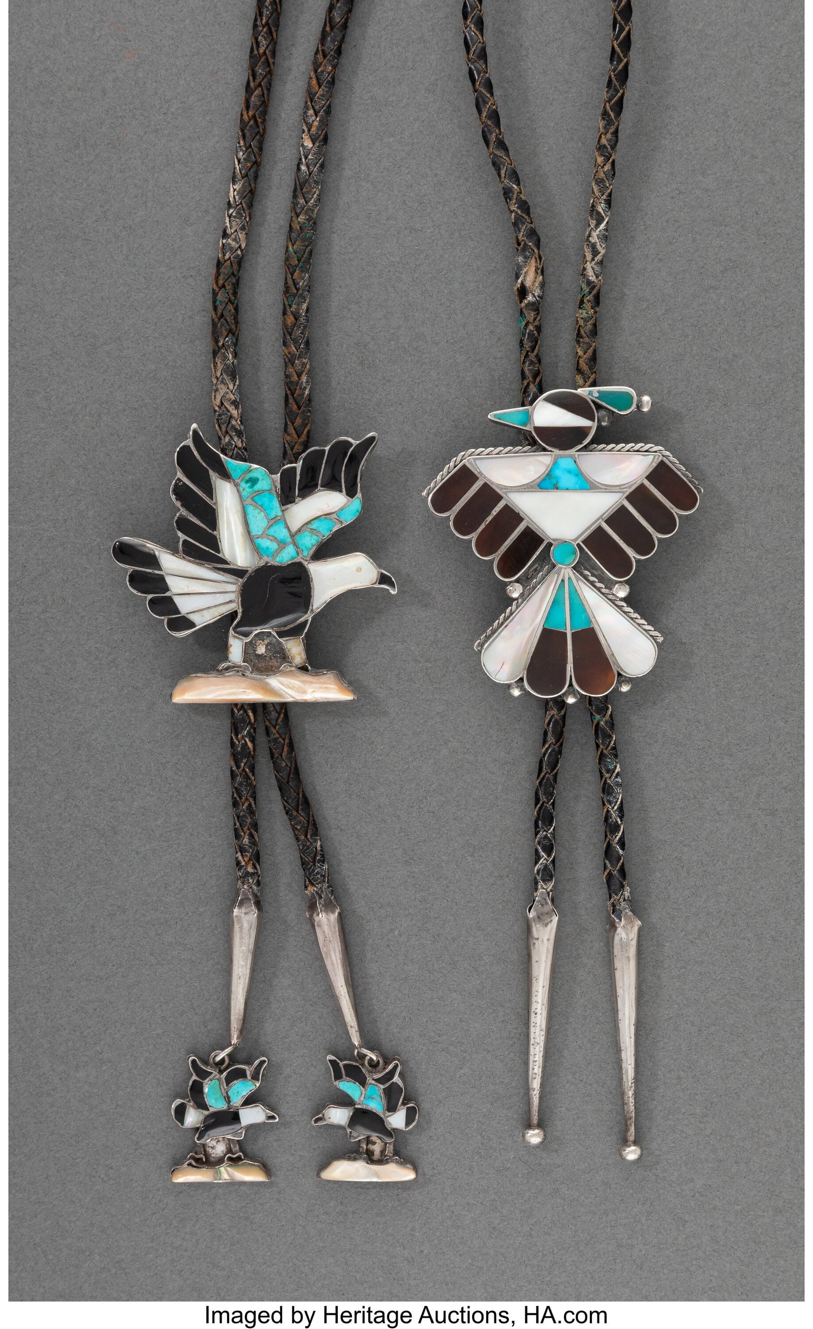Two Zuni Bolo Ties c. 1950 and 1975 silver, t (1 of 2)