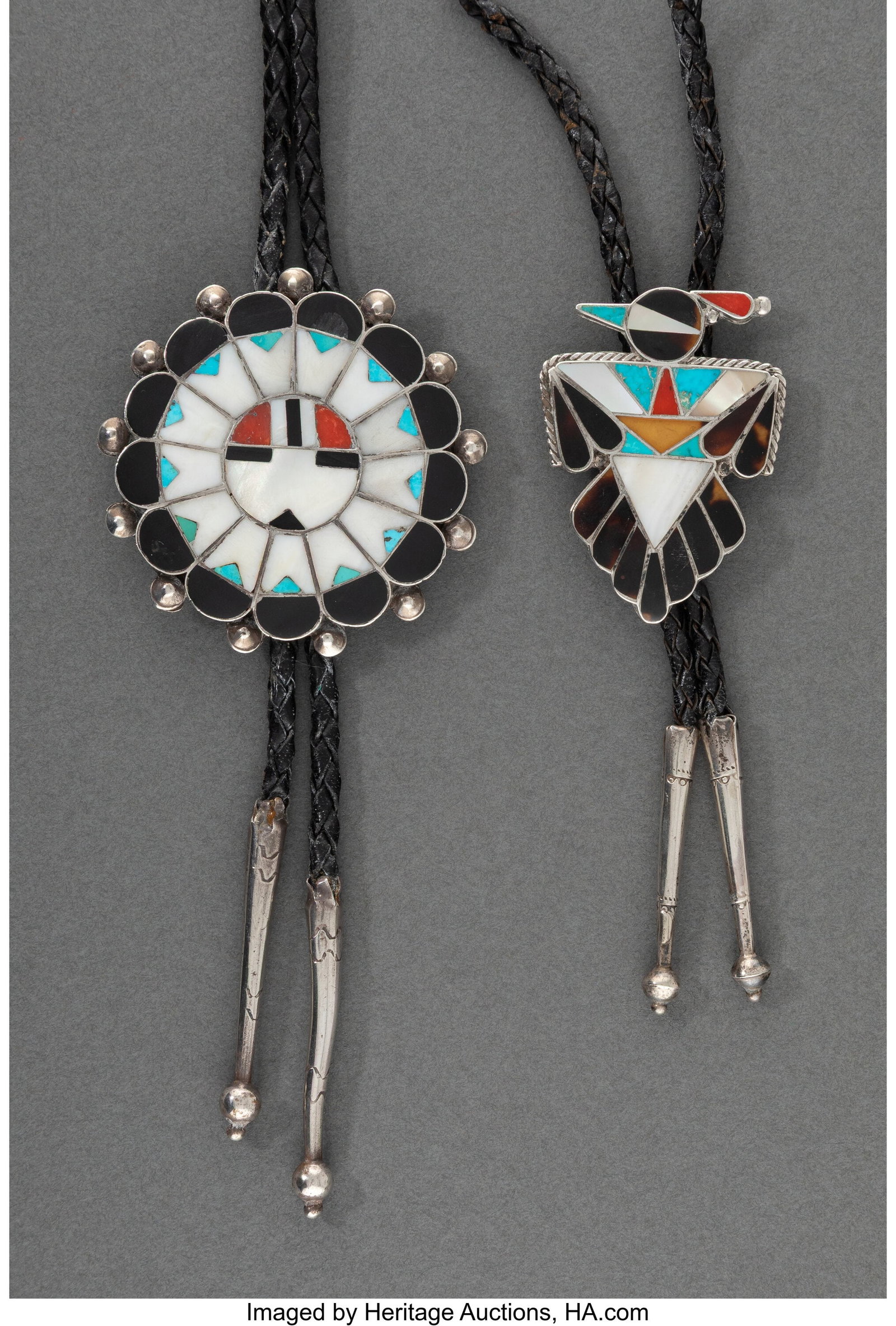 Two Zuni Bolo Ties c. 1960 and 1970 silver, t (1 of 2)