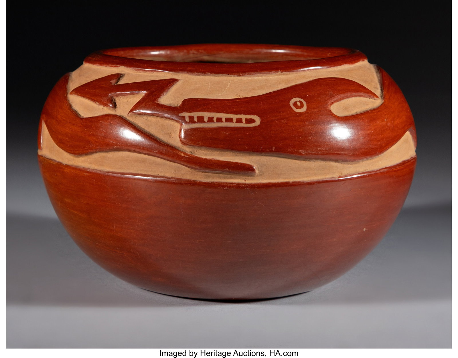 A Santa Clara Carved Redware Jar c. 1950 clay (1 of 4)