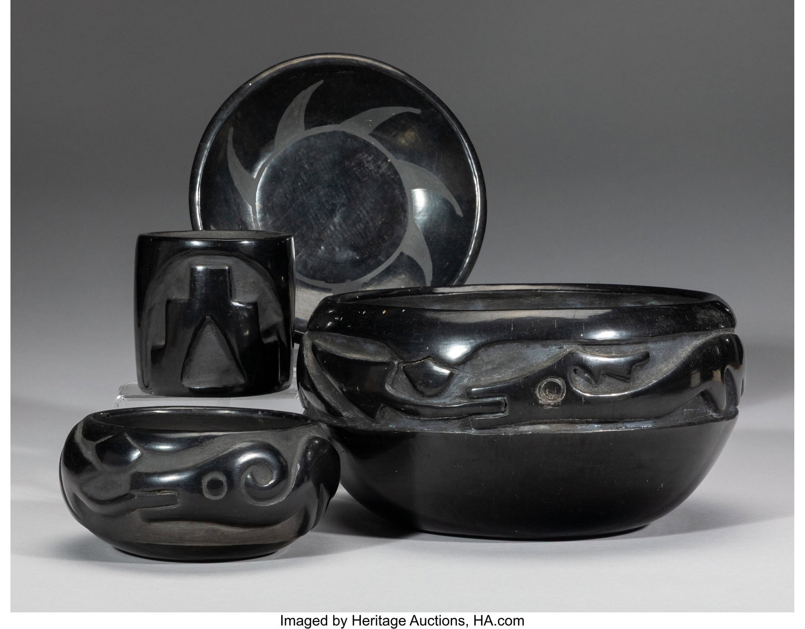 Four Southwest Blackware Pottery Items c. 1960 (1 of 3)