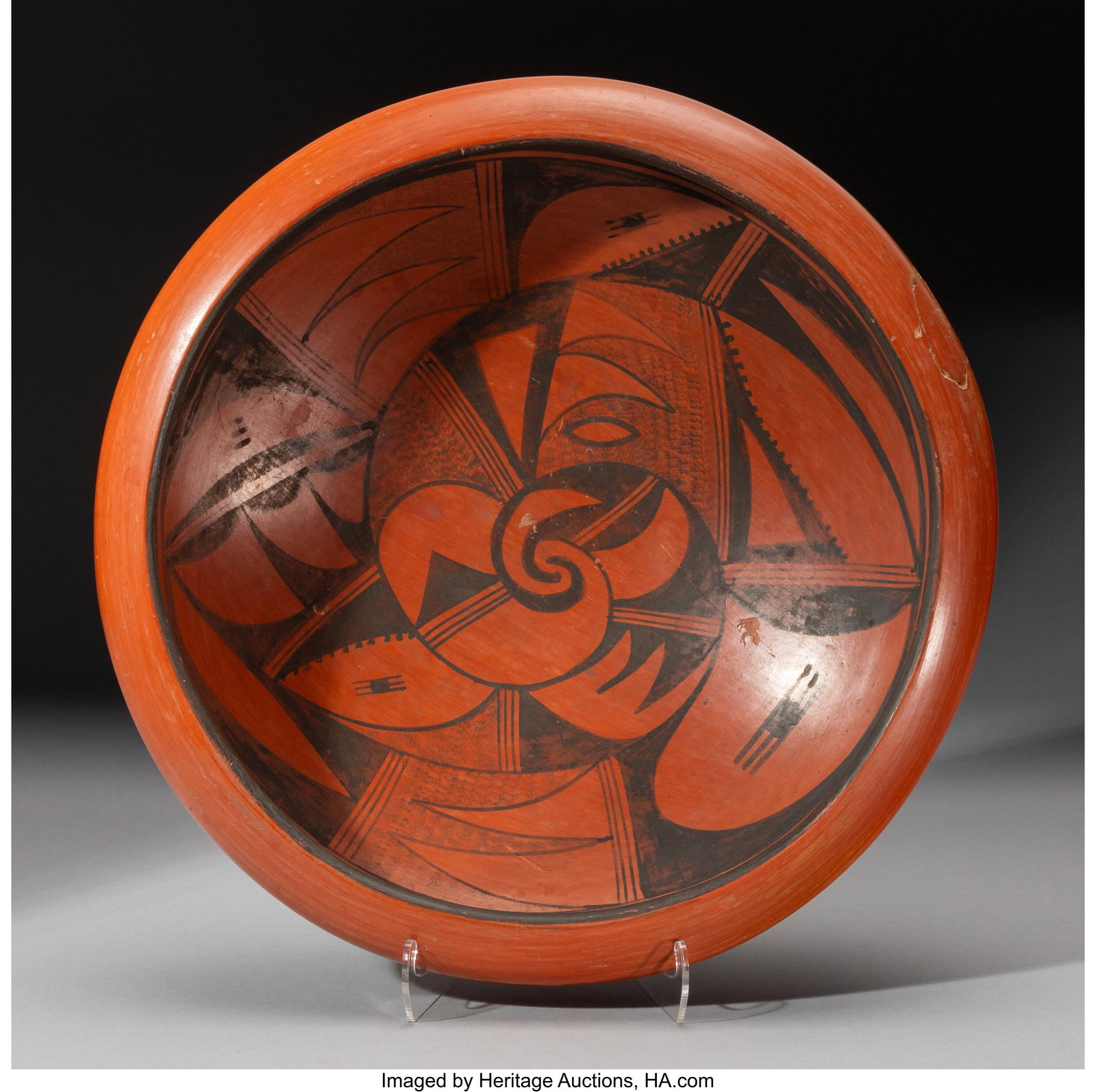 A Large Hopi Black-on-Red Bowl Frog Woman (Paq: A Large Hopi Black-on-Red Bowl Frog Woman (Paqua Naha) c. 1950 clay, paint Diameter: 15 &frac12; inches HID03101062020 © 2026 Heritage Auctions | All Ri
