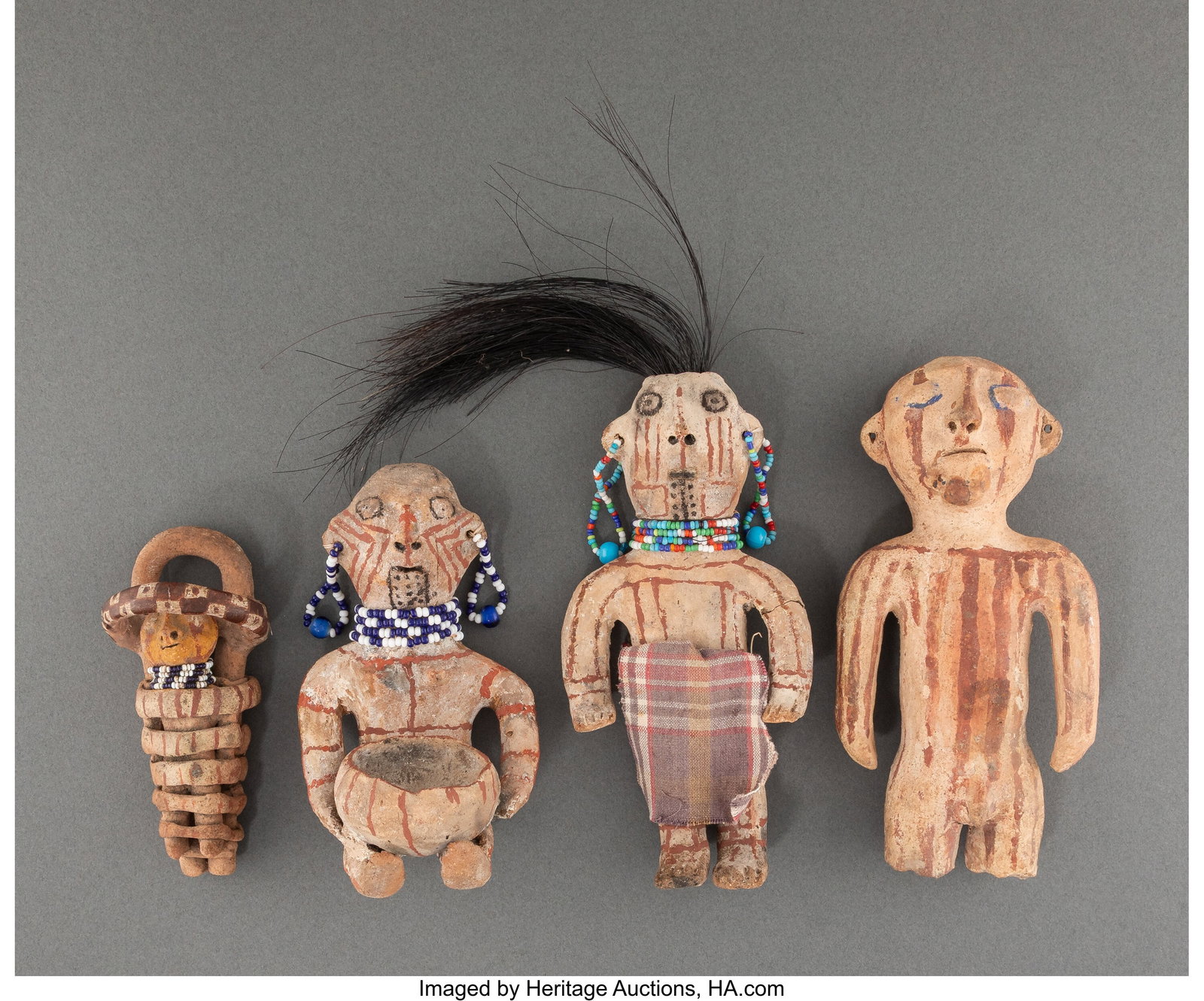 Four Mohave Pottery Dolls c. 1900 clay, paint (1 of 2)