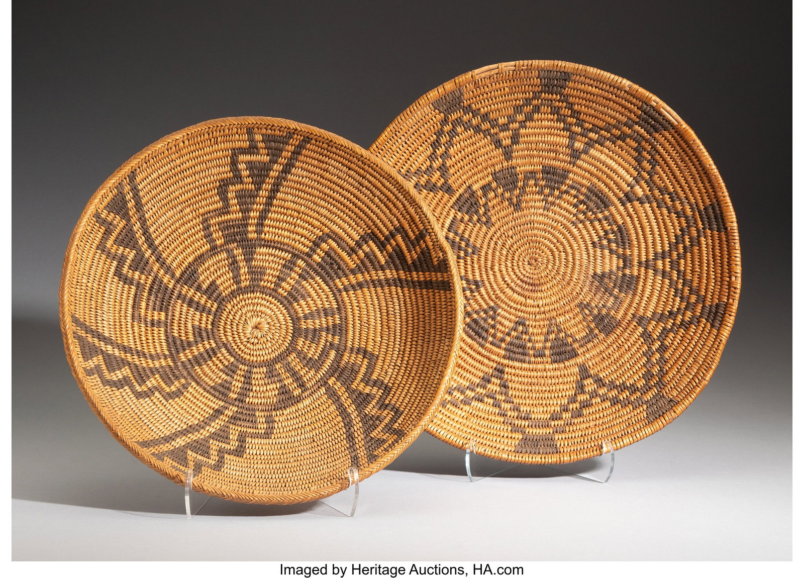 Two Havasupai Coiled Trays c. 1920 willow, dev (1 of 2)
