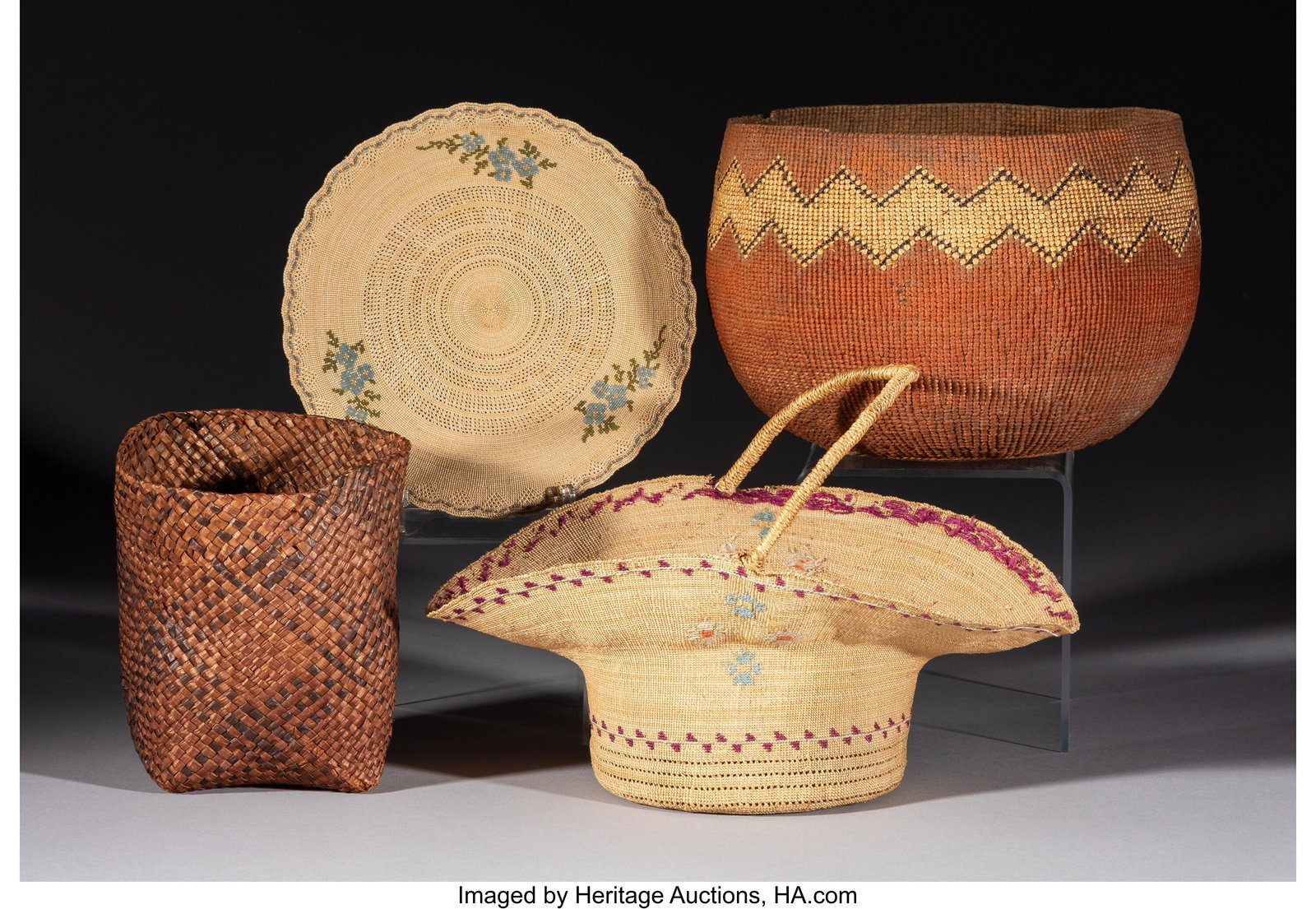 Four West Coast Twined Basketry Items includin (1 of 2)