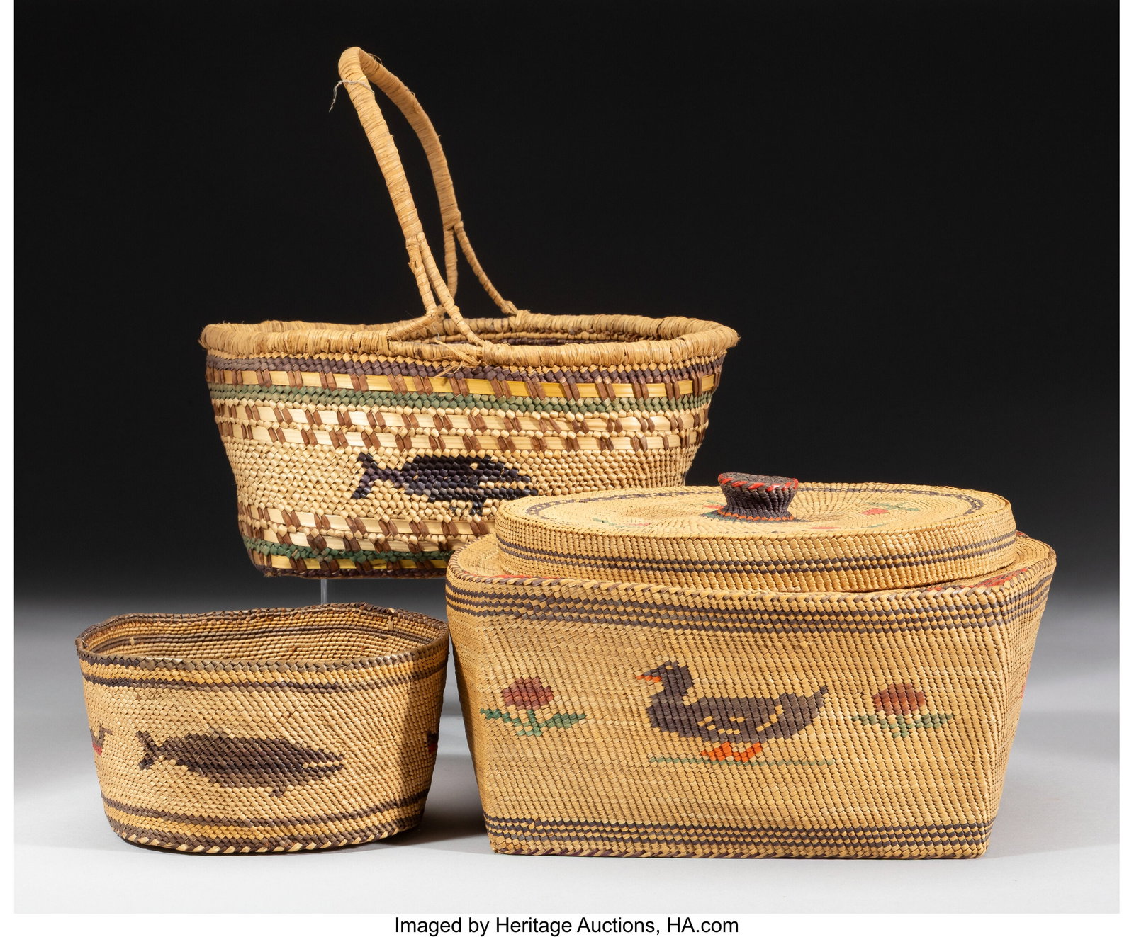 Three Nootka / Makah Twined Basketry Items c.  (1 of 2)