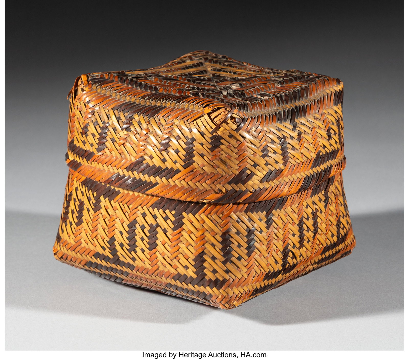 A Chitimacha Doubleweave Lidded Basket Height: - 2
