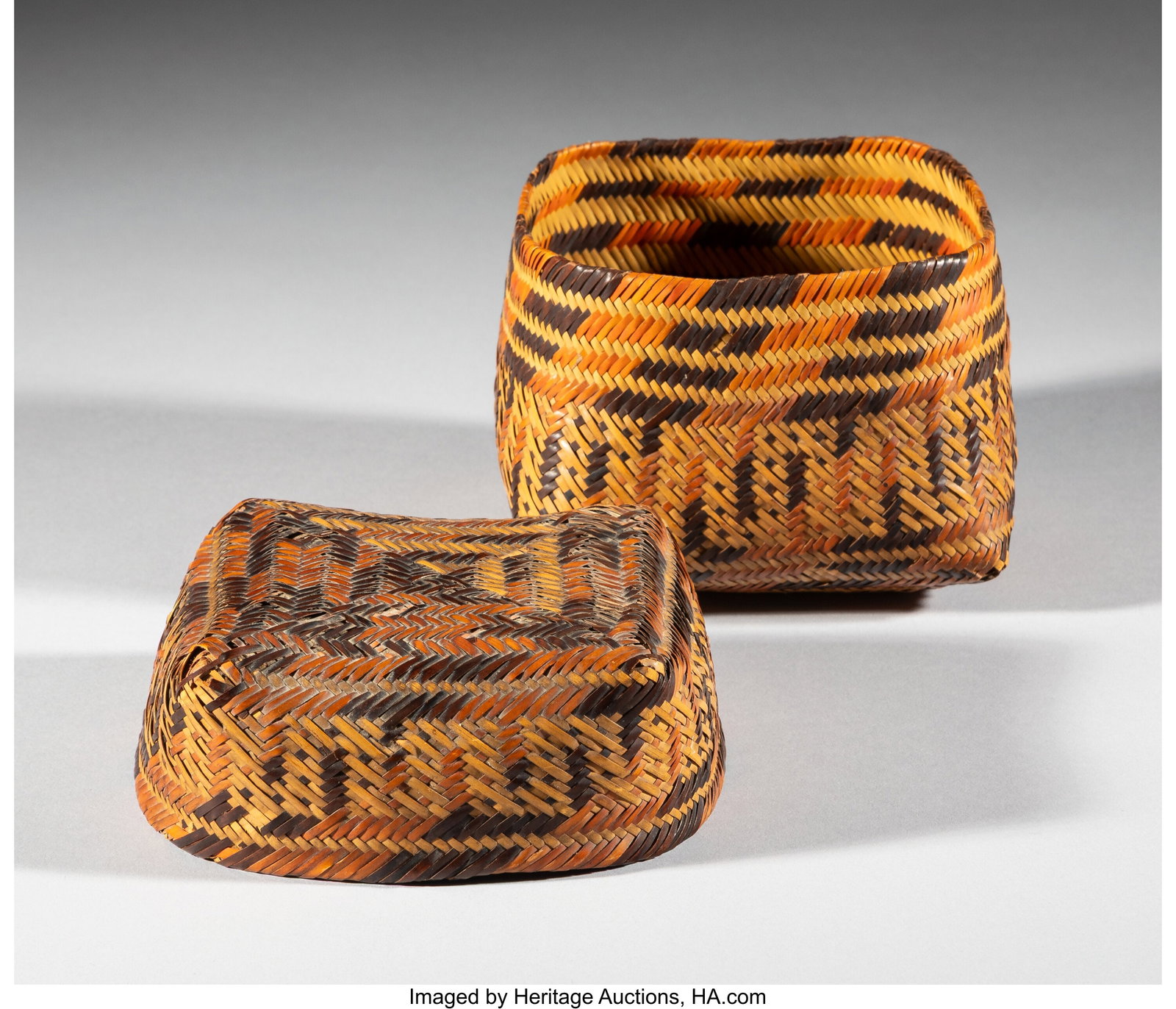 A Chitimacha Doubleweave Lidded Basket Height: - 3