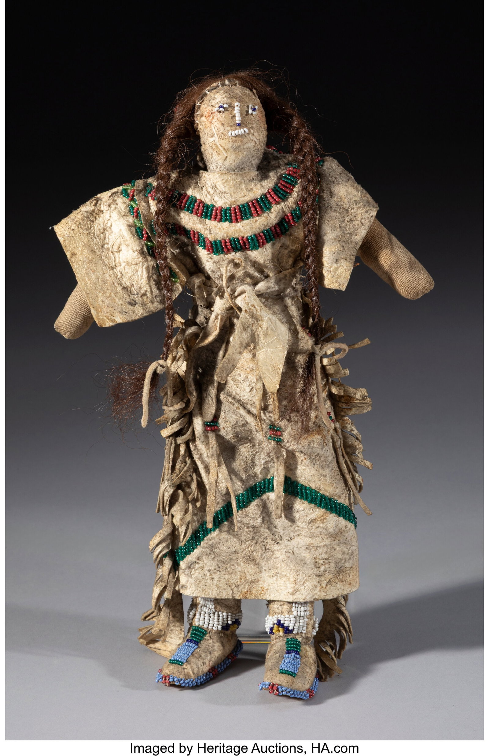 A Cheyenne Beaded Hide Female Doll c. 1890 hid (1 of 2)