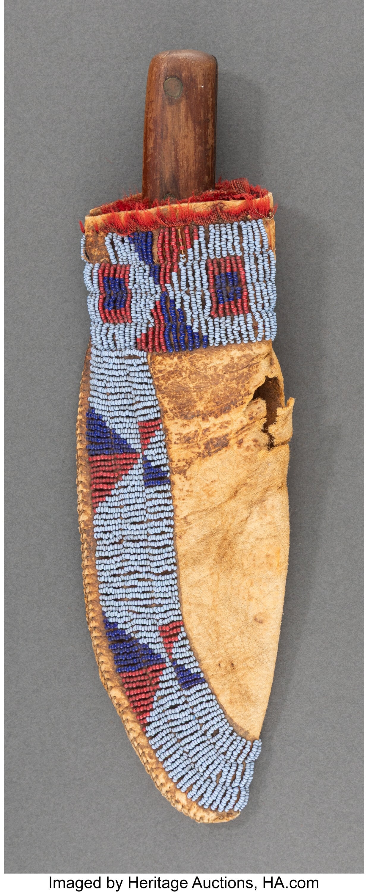 A Sioux Beaded Hide Knife Sheath and Knife c. 1 (1 of 3)