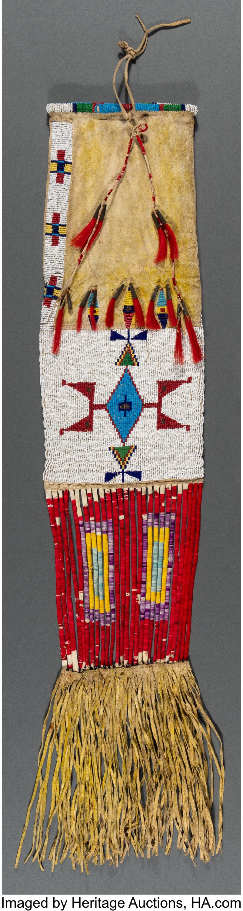 A Sioux Beaded Hide Tobacco Bag c. 1890 hide, (1 of 2)