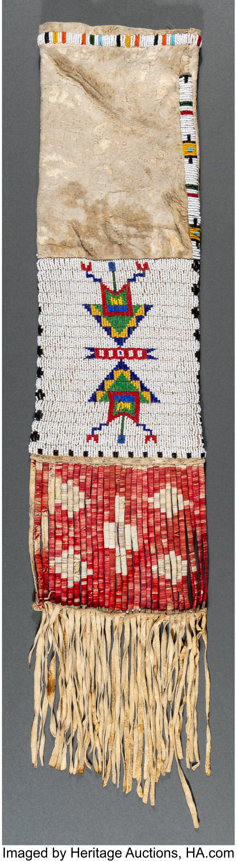 A Sioux Beaded Hide Tobacco Bag Length: 30 ½  (1 of 2)