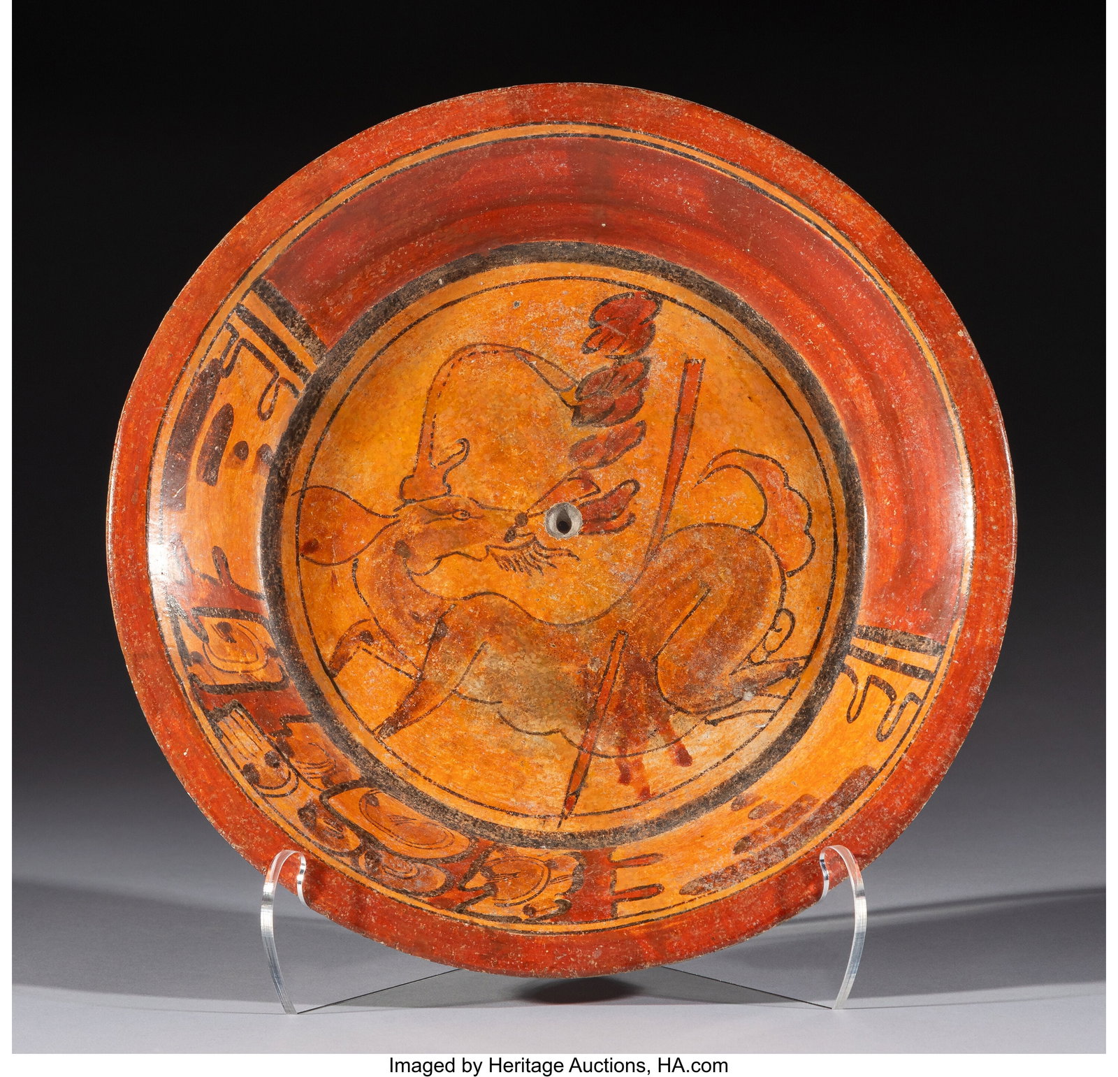 A Maya Polychrome Plate with Wounded Deer Meso (1 of 2)