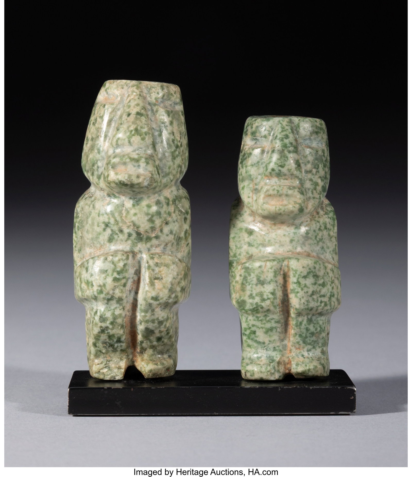Two Mezcala-Chontal Figures Mexico, c. 300–1: Two Mezcala-Chontal Figures Mexico, c. 300–100 BC These two closely related figures are shown crouching with the legs drawn up, the arms bent, and the hands placed on