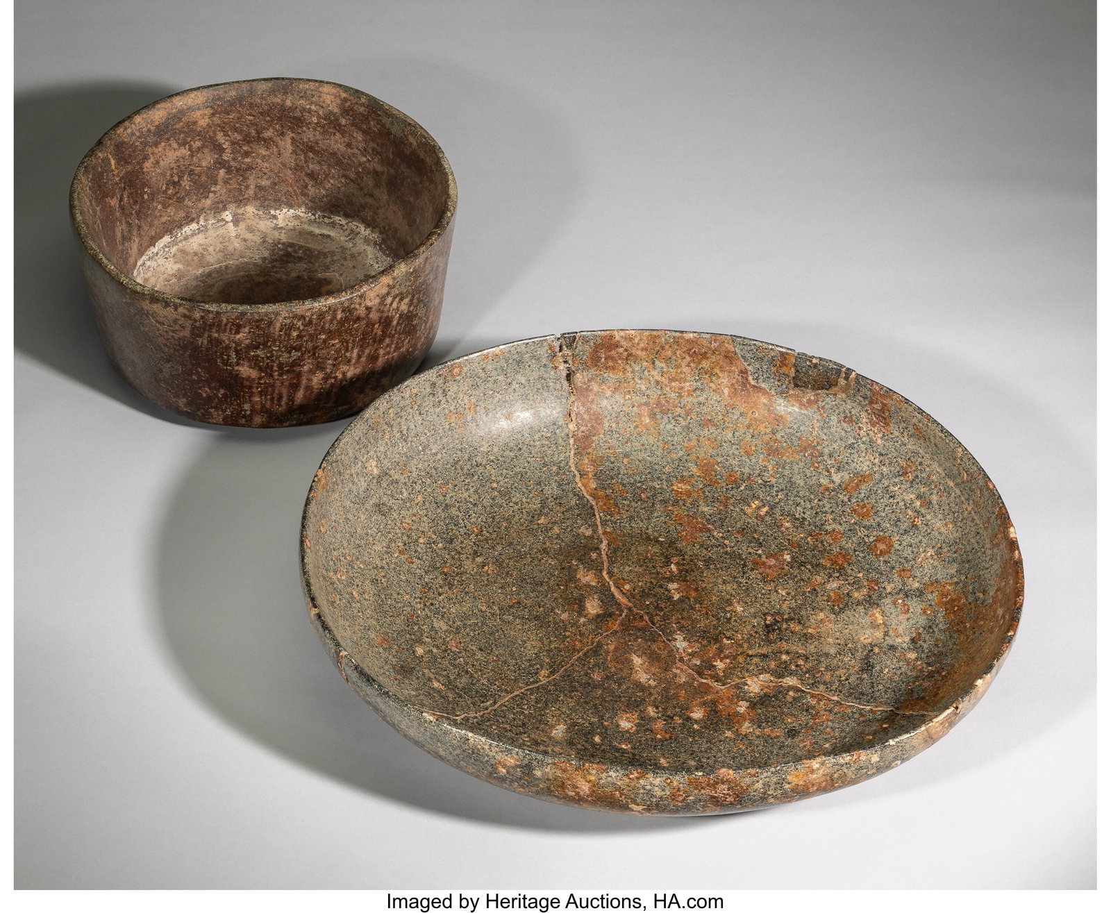 Two Massive Xochipala Stone Bowls Guerrero, Me: Two Massive Xochipala Stone Bowls Guerrero, Mexico, Formative period, c. 1500 BCE–200 CE This imposing pair demonstrates the scale and sculptural presence possible