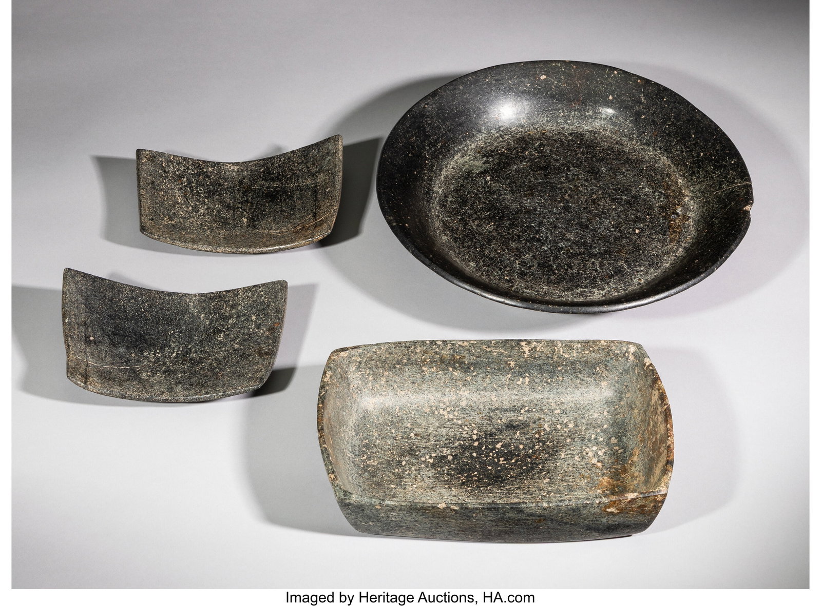 Four Xochipala Stone Vessels Guerrero, Mexico,: Four Xochipala Stone Vessels Guerrero, Mexico, Formative period, c. 1500 BCE–200 CE This varied group comprises a tetrapod plate with flaring sides and short legs