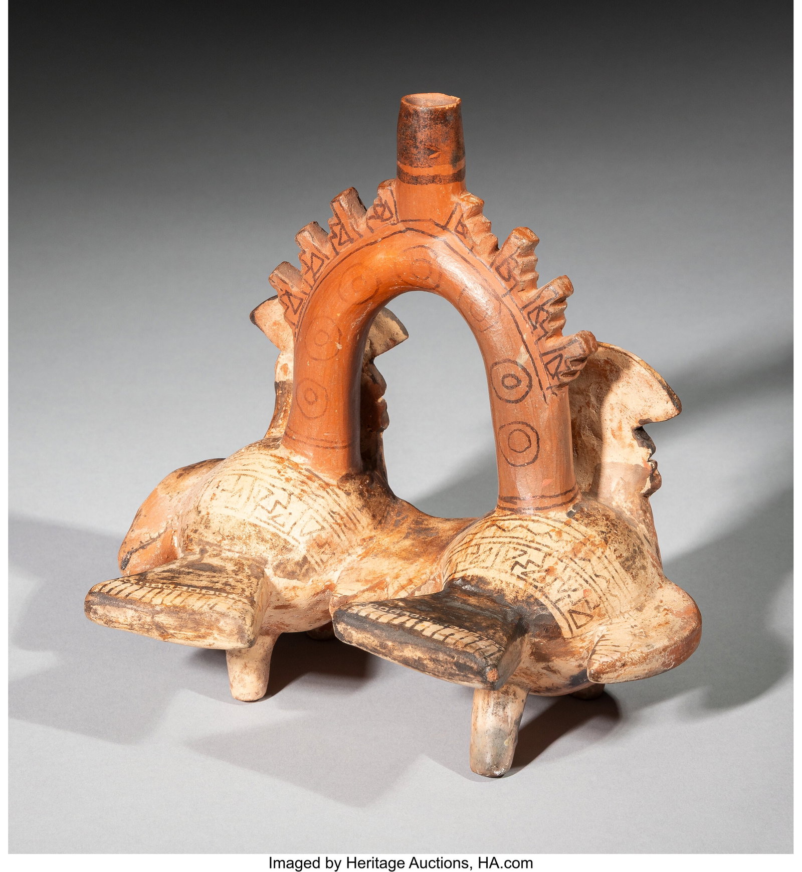 Three Peruvian Ceramic Items including a pipe - 5