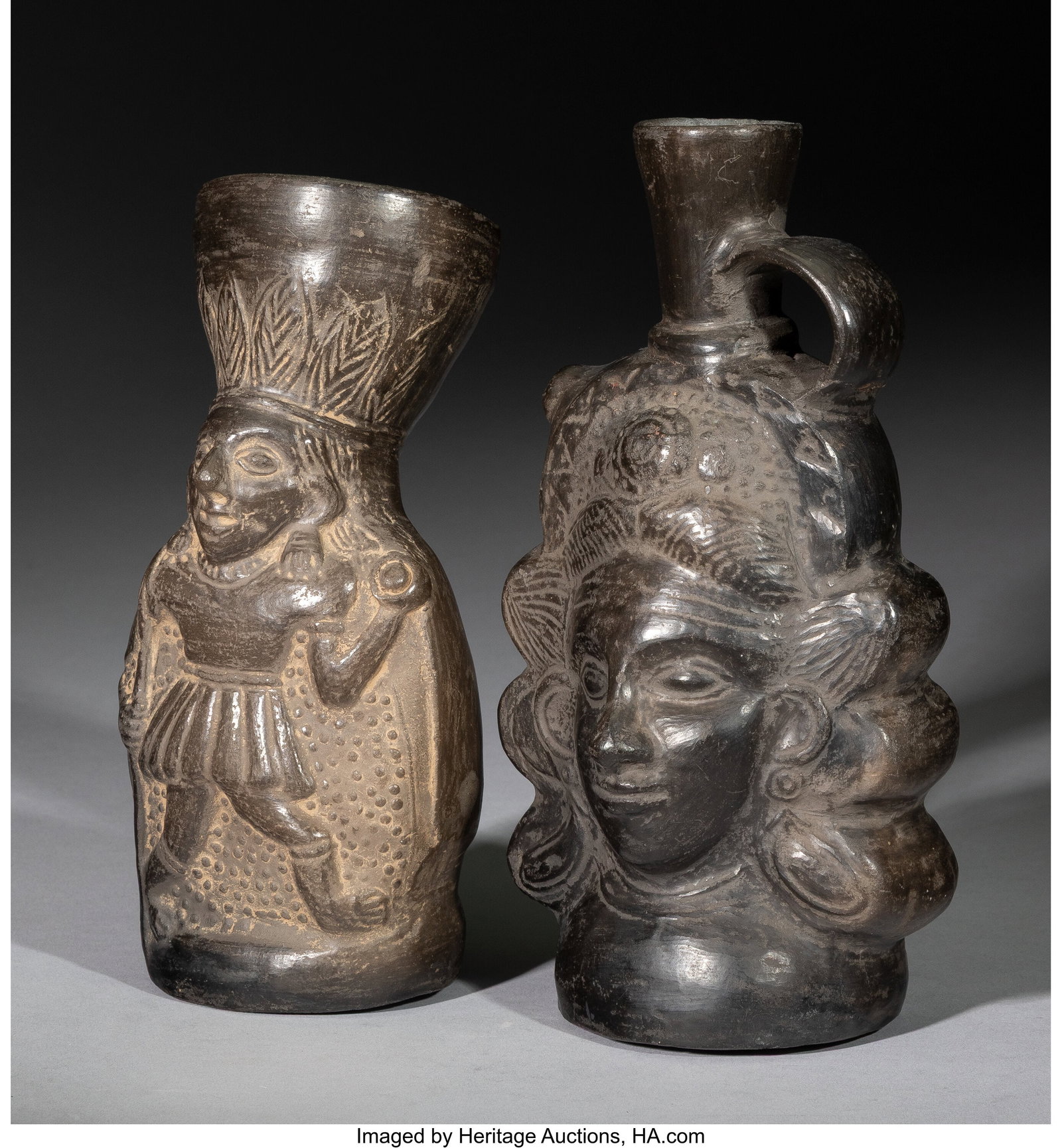 Two Transitional Inca / Colonial Blackware Vesse - 2