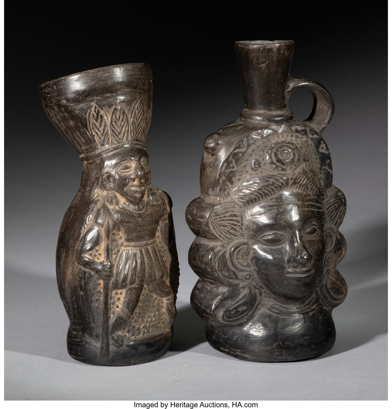Two Transitional Inca / Colonial Blackware Vesse - 3