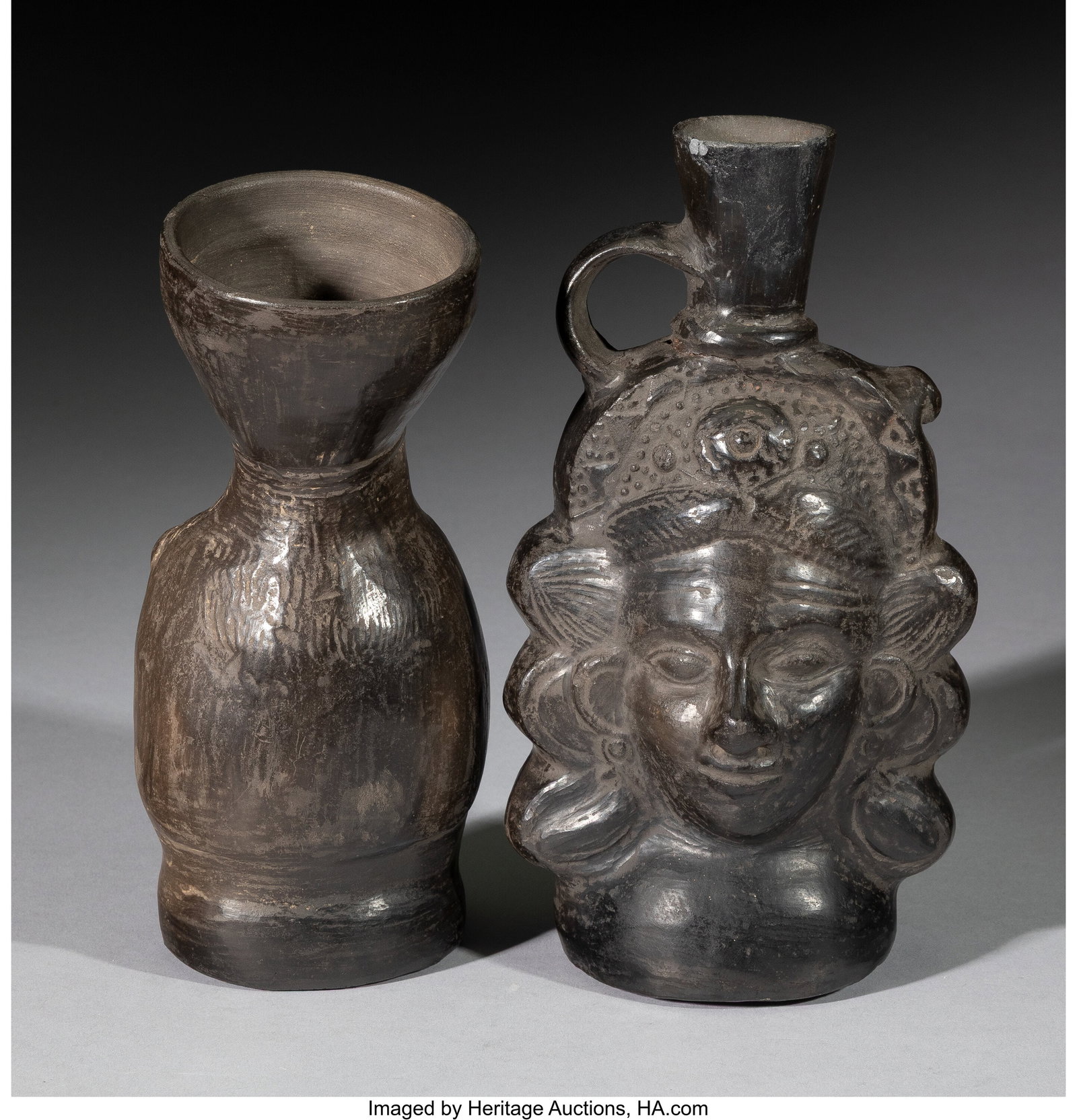 Two Transitional Inca / Colonial Blackware Vesse - 4
