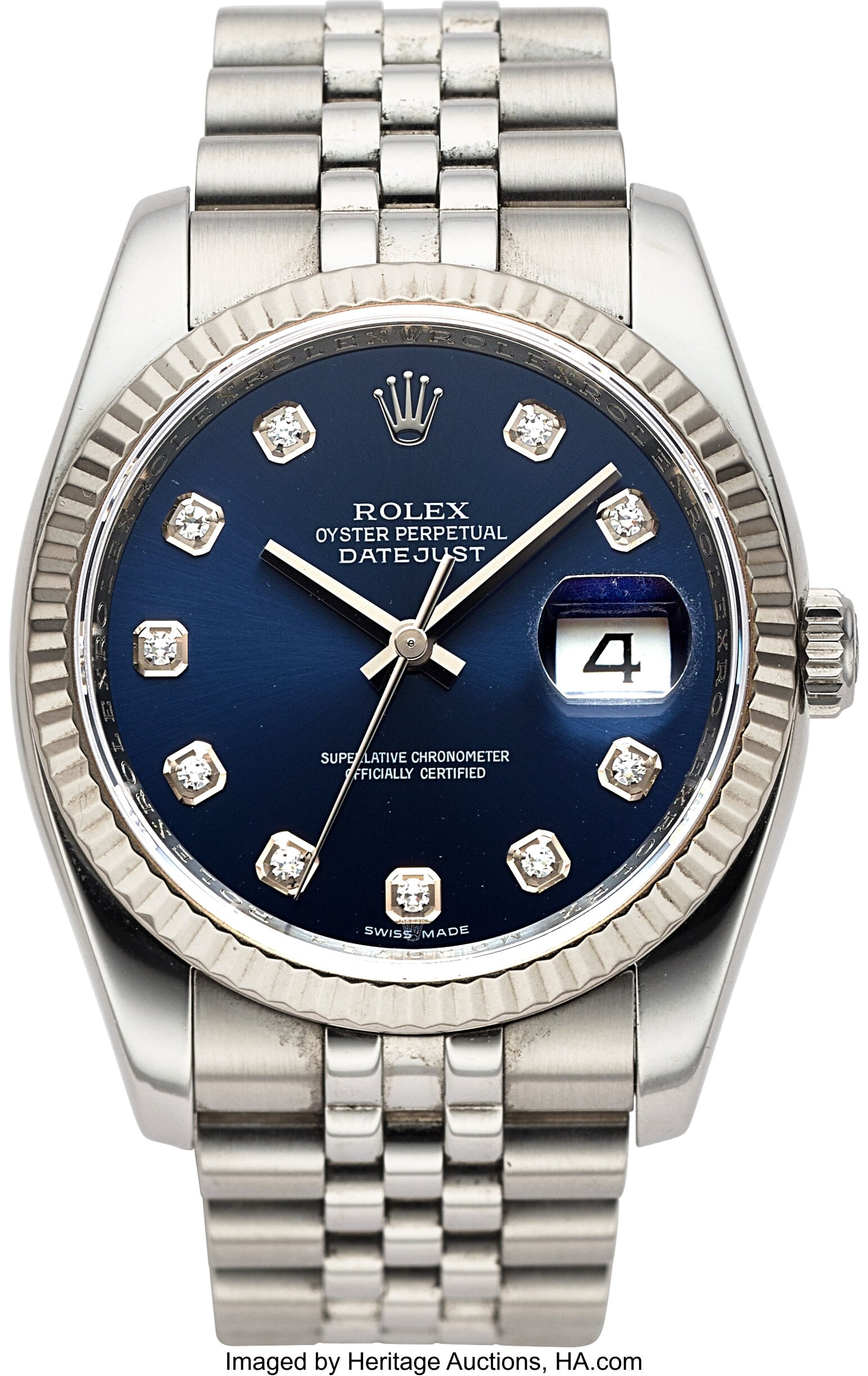 Rolex Oyster Perpetual Datejust, Navy Blue Dial,: Rolex Oyster Perpetual Datejust, Navy Blue Dial, Ref. 116234 Case: 36 mm, stainless steel and 18k white gold, three body, screw-down case back and