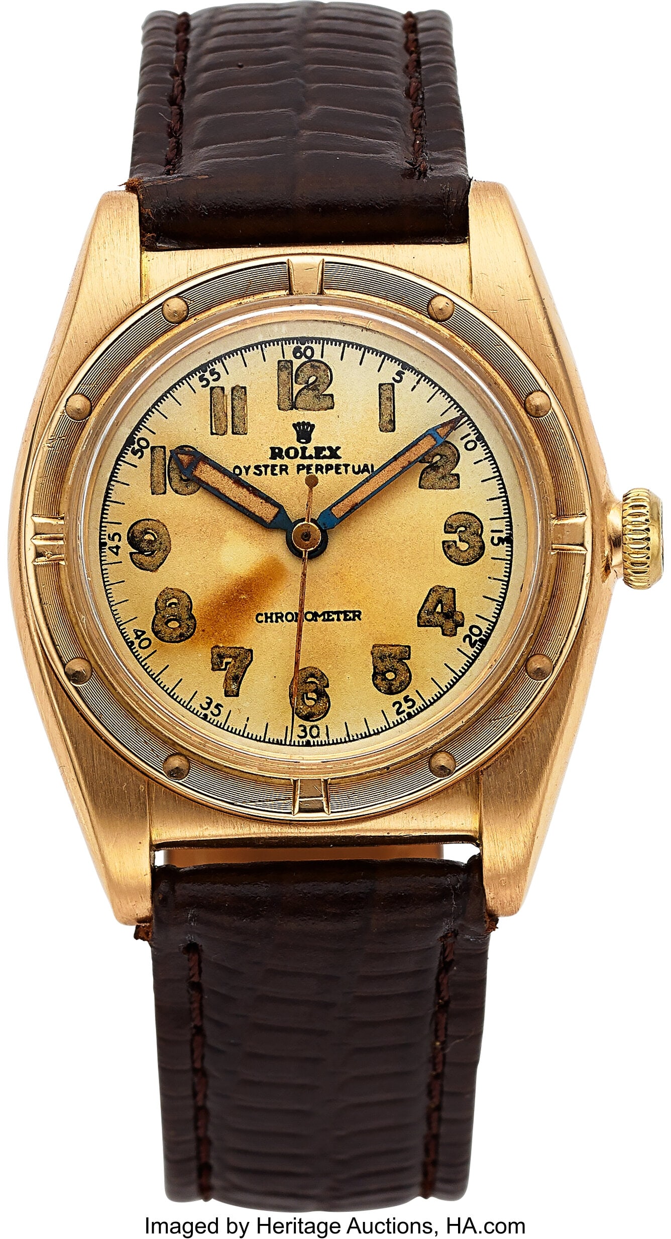Rolex Ref. 3372, 14k Gold Bubble Back, circa 193: Rolex Ref. 3372, 14k Gold Bubble Back, circa 1930's Case: 14k gold , three body, screw back, screw down Oyster crown, No. 444826 Dial: Ara